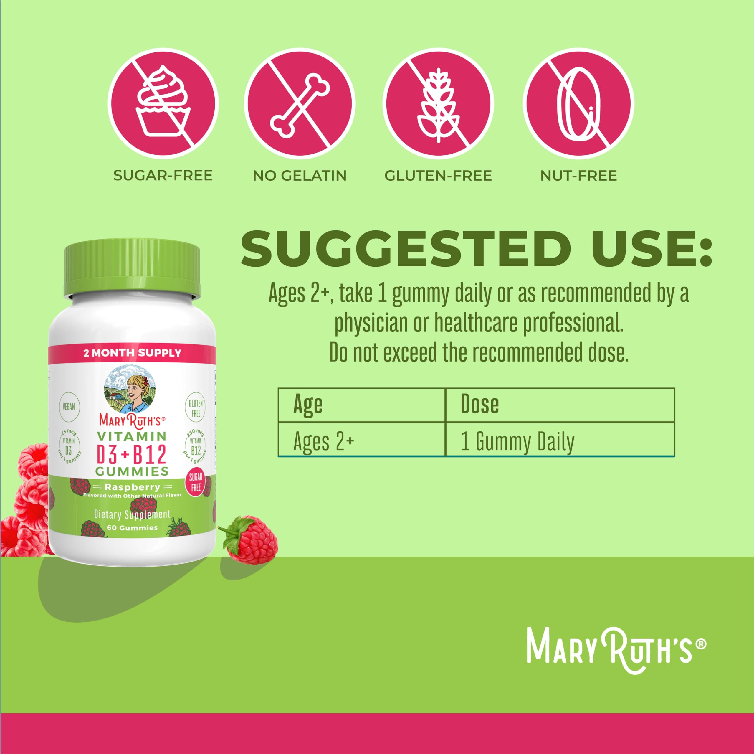 MaryRuth Organics Sugar Free | 2 Month Supply | Vitamin D & B12 Vitamin Supplements for Adults & Kids | Bone Health | Immune Support | Vegan | Non-GMO | 60 Servings MARYRUTH'S buy supplements canada