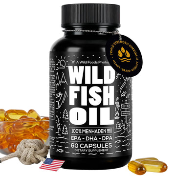 Wild Foods Fish Oil Omega 3 Supplements | 1600 mg | Highly-Potent: DPA, DHA, EPA | Burpless, Odorless, Non-GMO, Gluten Free | For Brain & Heart Health, Joint Support | 60 Capsules (1 pk) | 30 Servings Wild Foods buy supplements canada
