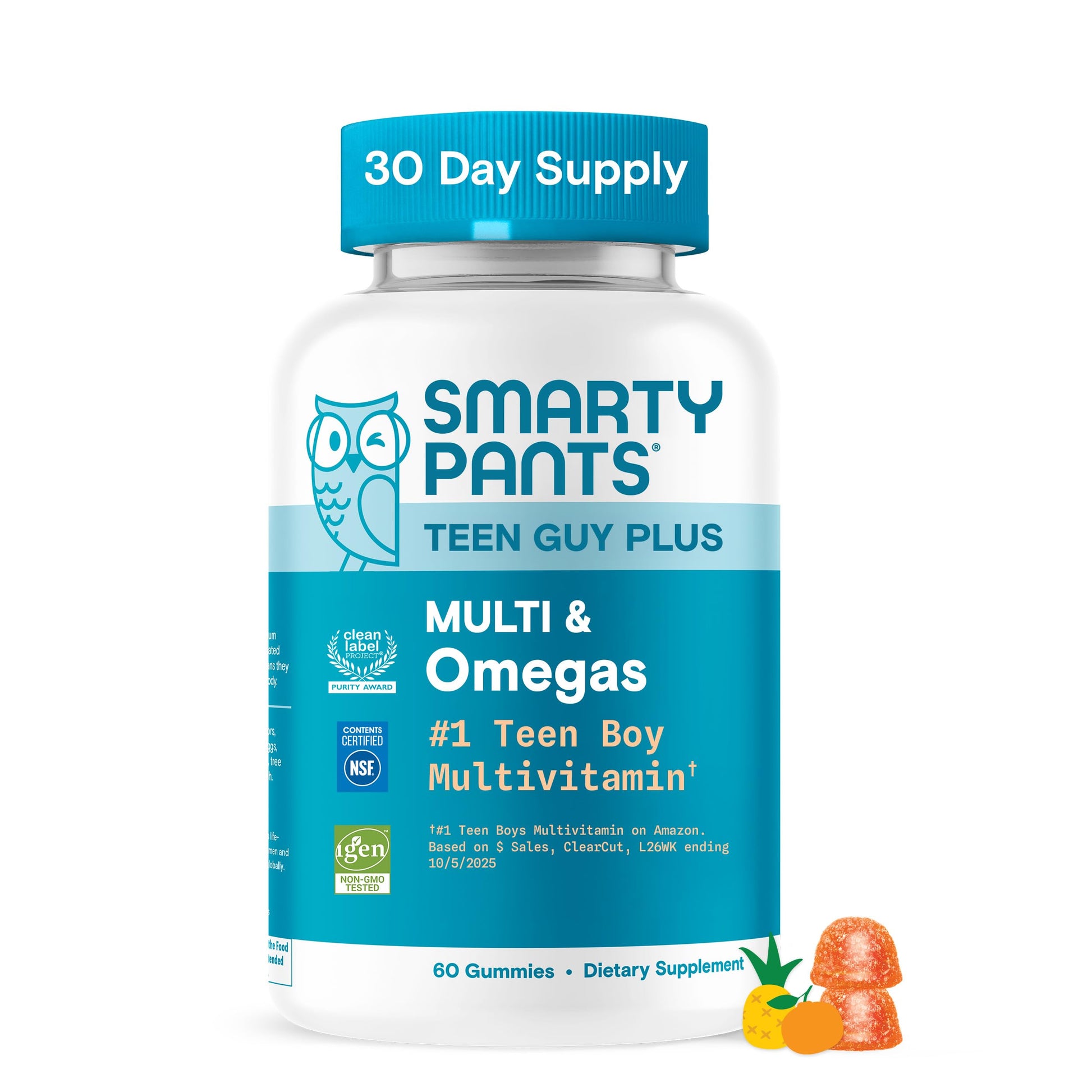 SmartyPants Teen Guy Multivitamin Gummies, Omega 3 (DHA/EPA), Vitamin D3, C, Vitamin B12, B6, A, K & Zinc, Folate, Gluten Free, Fruit Flavor, 60 Count (30 Day Supply) SmartyPants buy supplements canada