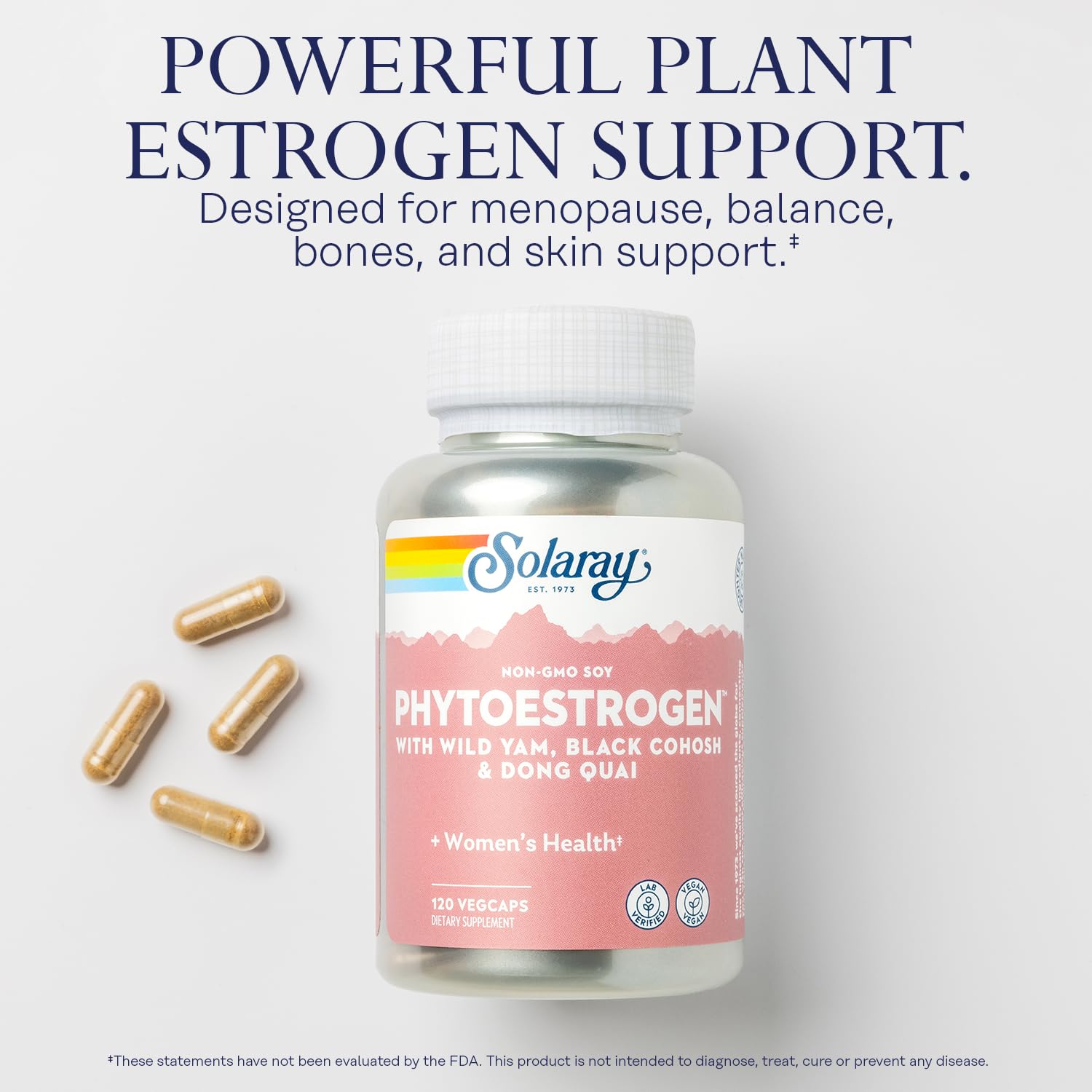 SOLARAY PhytoEstrogen Menopause Supplements - Wild Yam, Black Cohosh, and Dong Quai Estrogen Pills for Women's Health - Vegan, Lab Verified, 60-Day Guarantee (30 Servings, 120 VegCaps) SOLARAY buy supplements canada