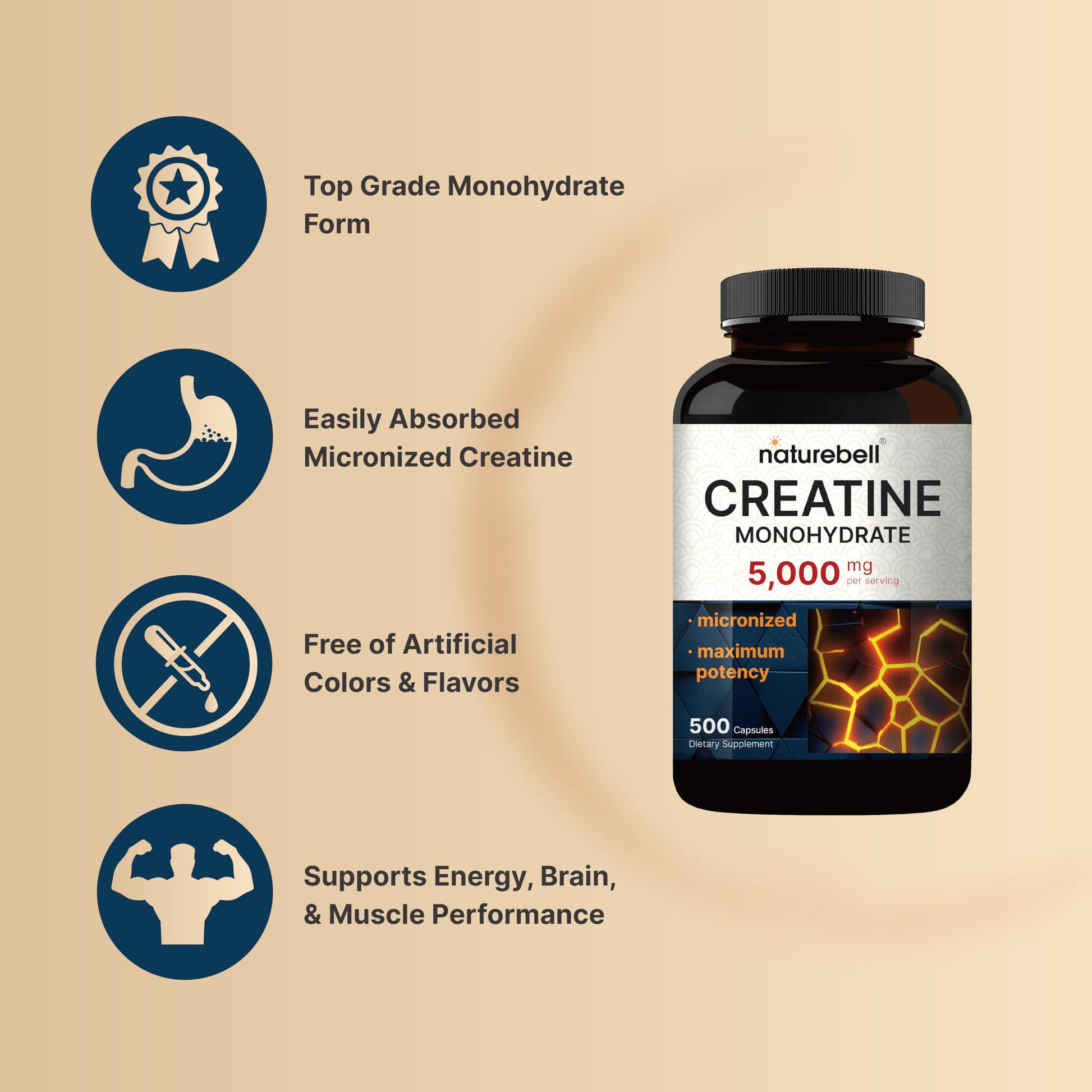 NatureBell Creatine Monohydrate Capsules 5,000mg Per Serving, 500 Count | Micronized, Unflavored Creatine Pills | Pre-Workout & Muscle Strength Support NatureBell buy supplements canada