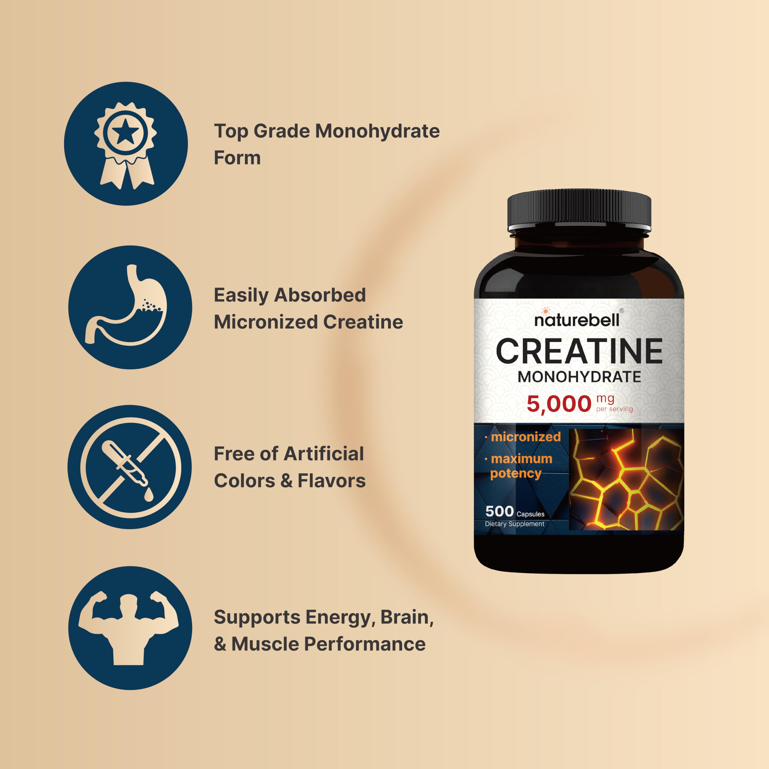 NatureBell Creatine Monohydrate Capsules 5,000mg Per Serving, 500 Count | Micronized, Unflavored Creatine Pills | Pre-Workout & Muscle Strength Support NatureBell buy supplements canada