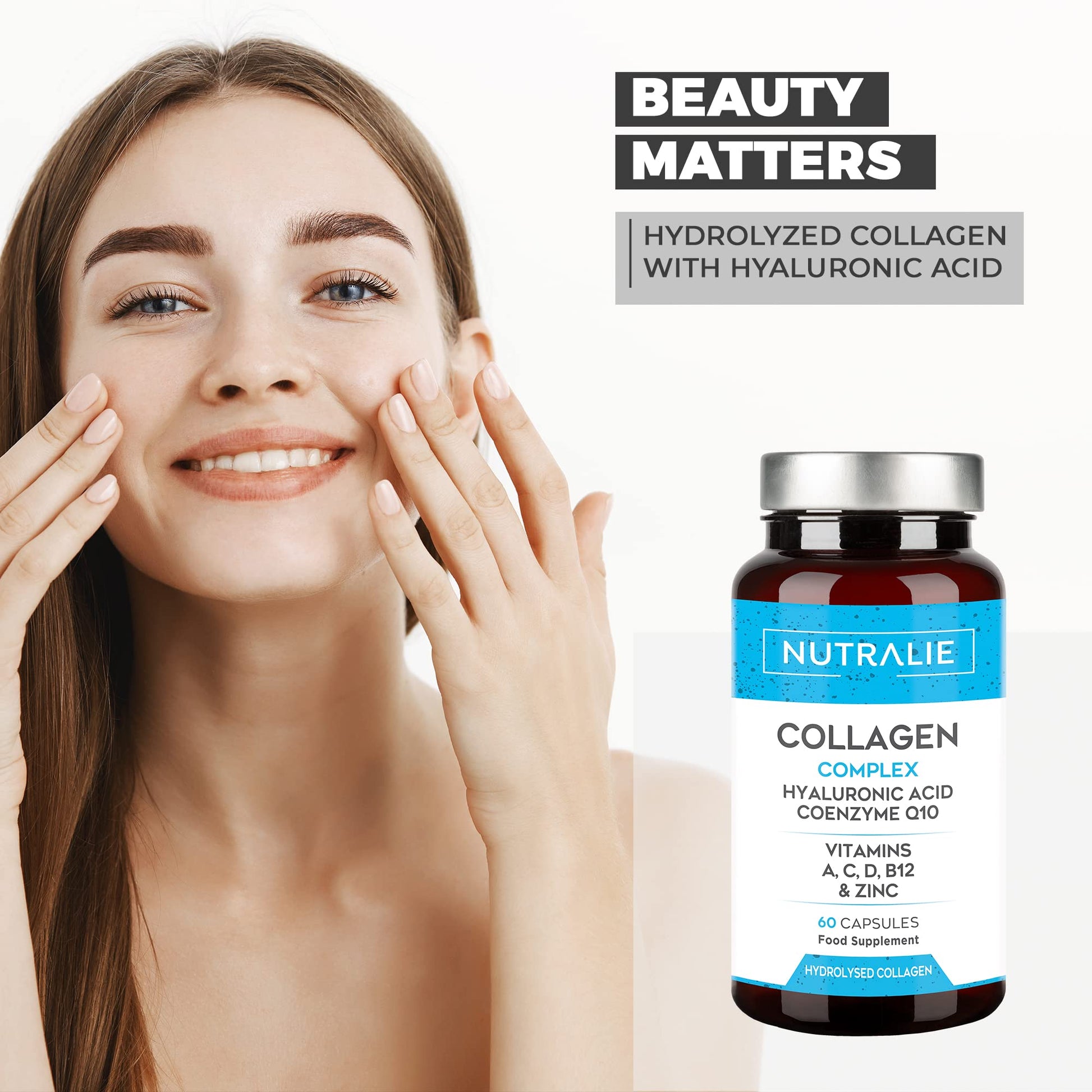 Collagen + Hyaluronic Acid + Q10 Hydrolysed Collagen Women Men + Vitamins A C D B12 Zinc NUTRALIE buy supplements canada