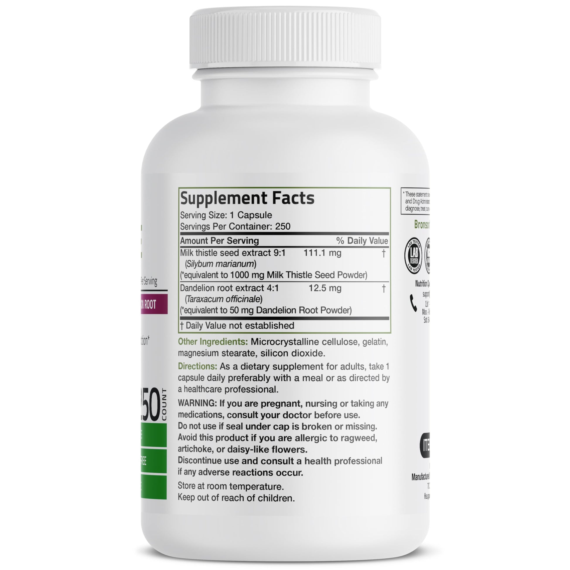 Bronson Milk Thistle Silymarin Marianum & Dandelion Root Liver Health Support Bronson buy supplements canada
