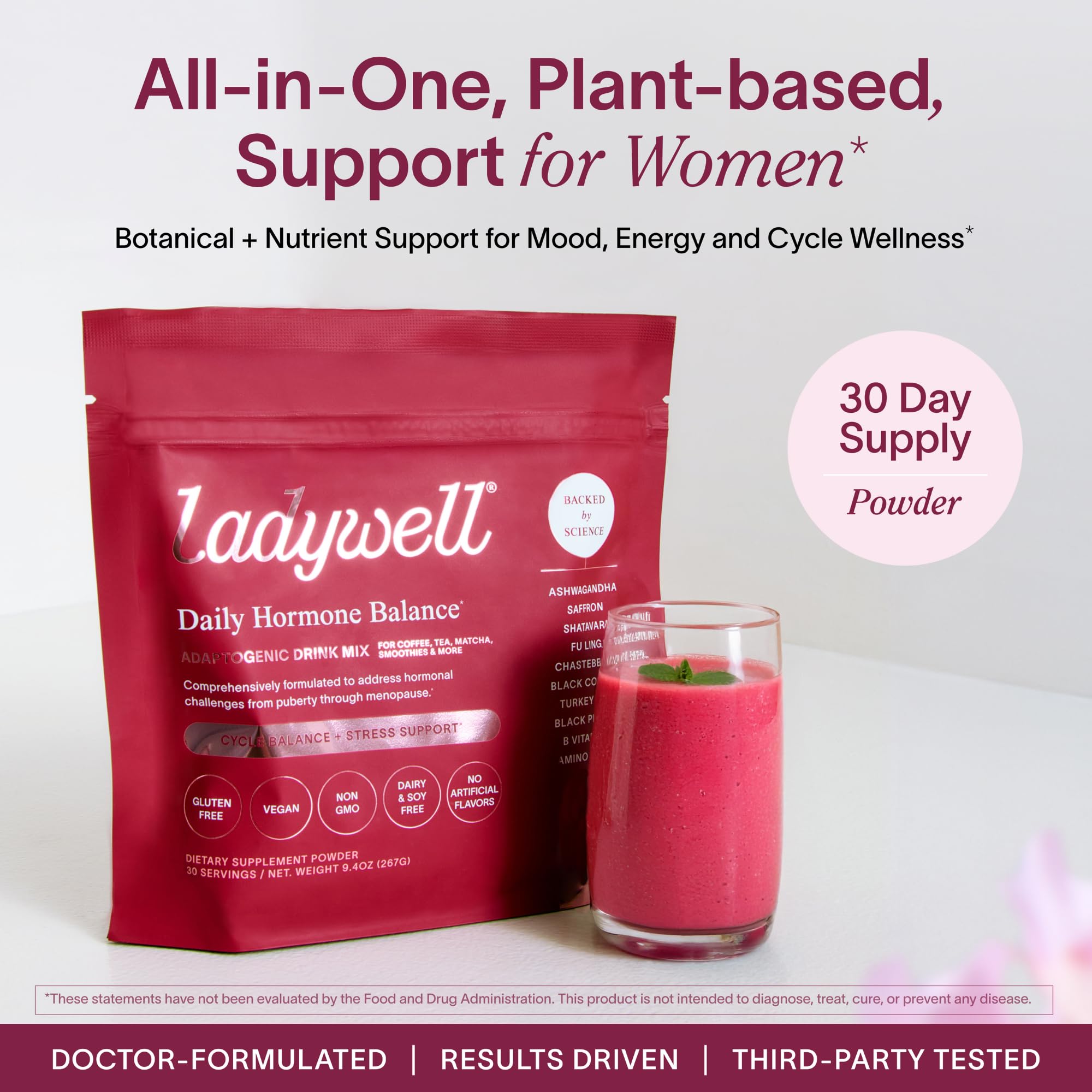 Ladywell Daily Hormone Balance Powder | Natural Cycle Support for Women | Supports Mood, Bloating, Cramps, Skin Health & Cravings with Chasteberry, B Vitamins, Ashwagandha, Saffron + | 30 Servings Ladywell buy supplements canada