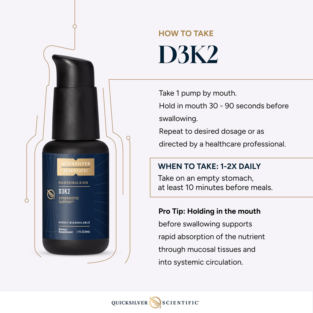 Quicksilver Scientific Nanoemulsified D3K2 - Emulsified Liquid Vitamin D3 + K2 MK7 Liposomal Supplement for Heart, Bone Health + Immune Support - Bioactive 2500IU for Enhanced Absorption (1.7oz/50ml) Quicksilver Scientific buy supplements canada