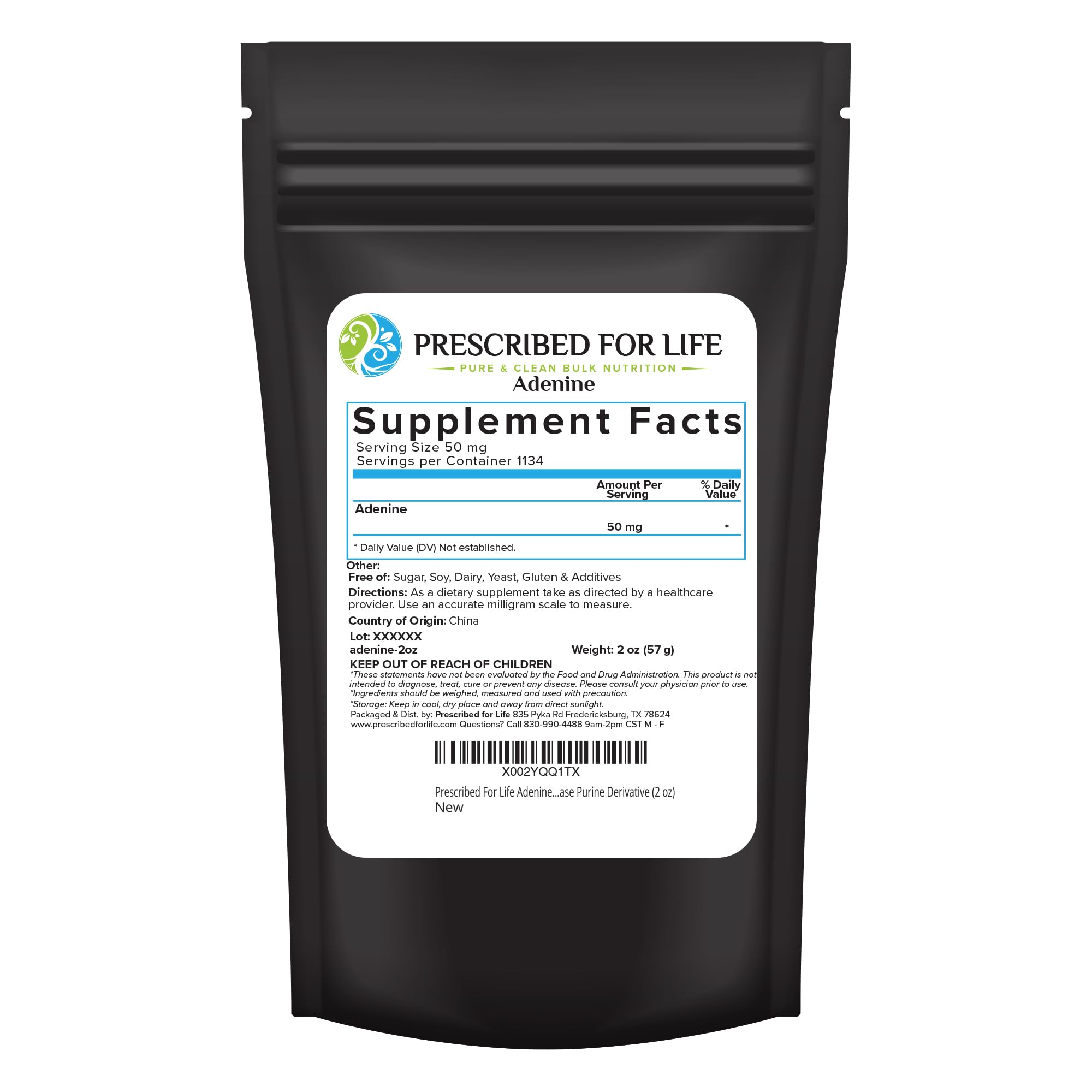 Prescribed For Life Adenine Powder, Vitamin B4 Adenine Supplement, A Nucleobase Purine Derivative (56g) Prescribed For Life buy supplements canada