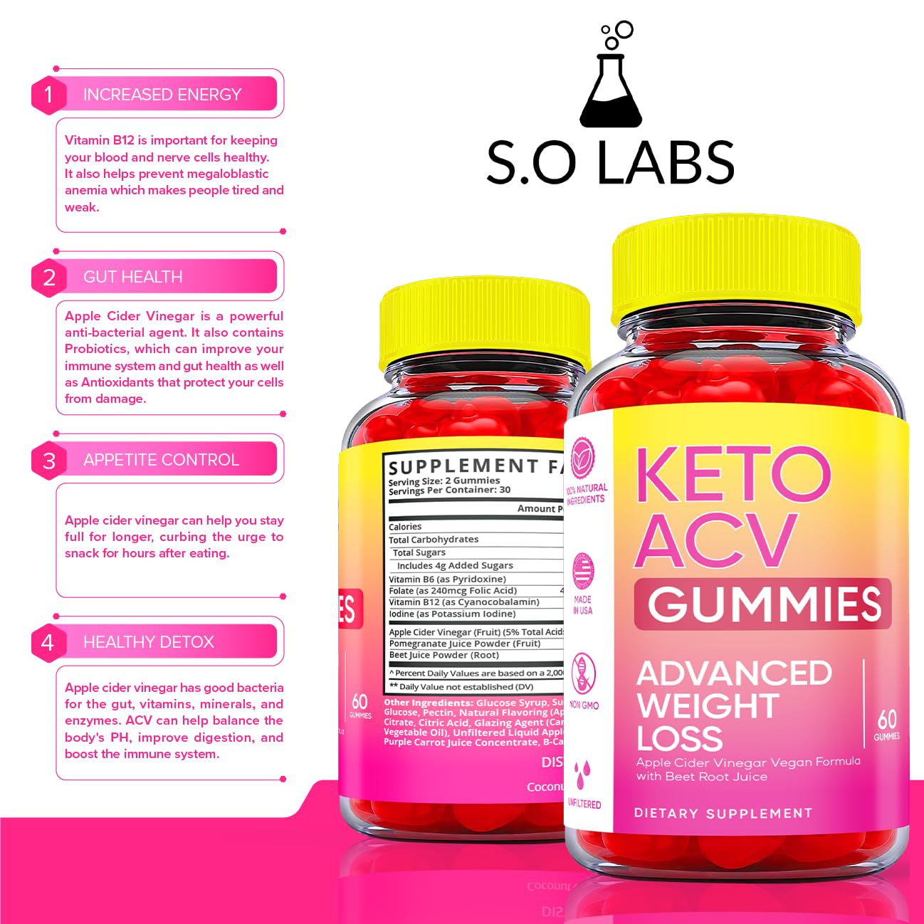Keto ACV Gummies Advanced Weight Loss, ACV Supplement Work Fast Women Plus Men (2 Pack) S.O Labs buy supplements canada