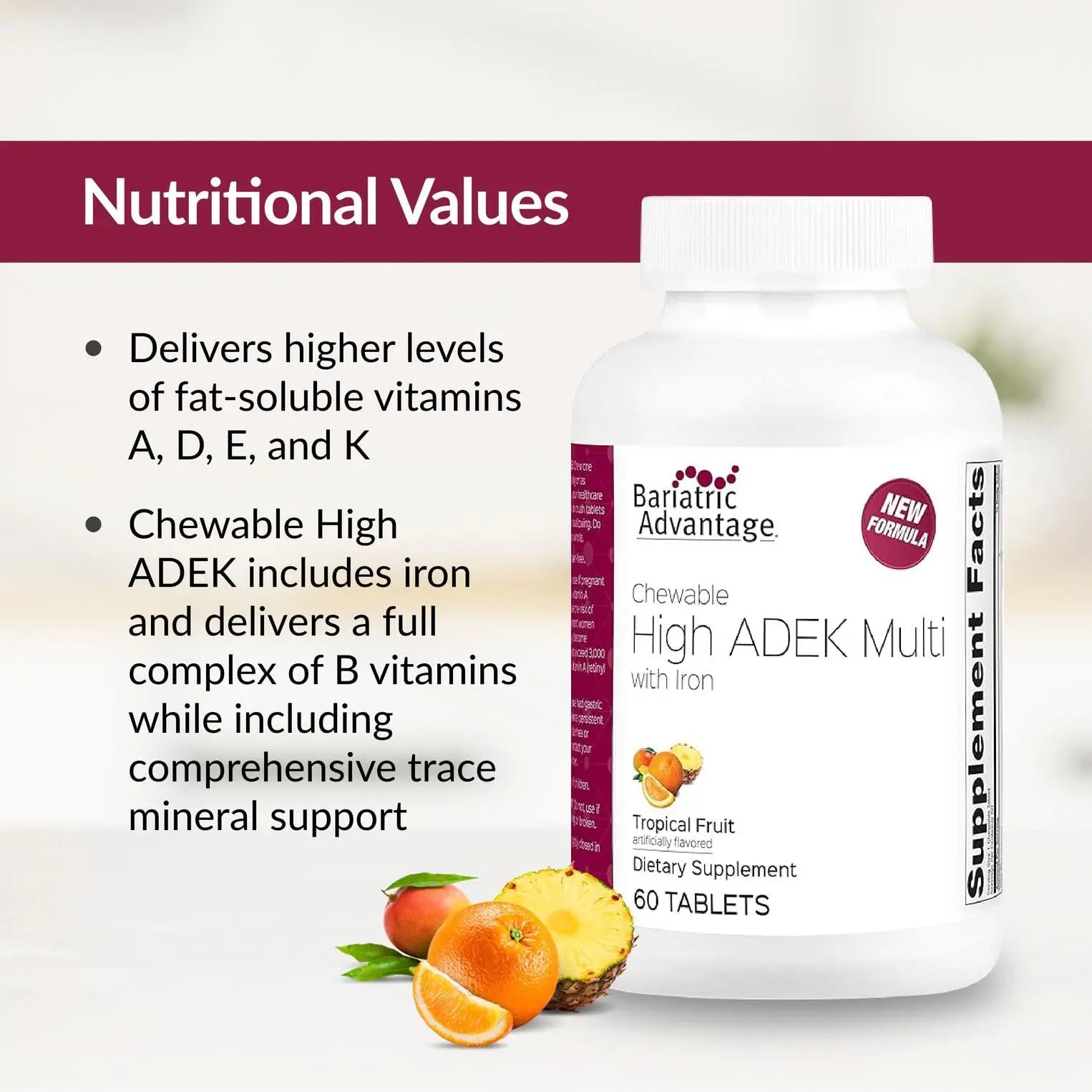 Bariatric Advantage Chewable High ADEK with Iron - for Bariatric Patients - High Potency Vitamin A, D, E & K - Includes B-Vitamins Bariatric Advantage buy supplements canada