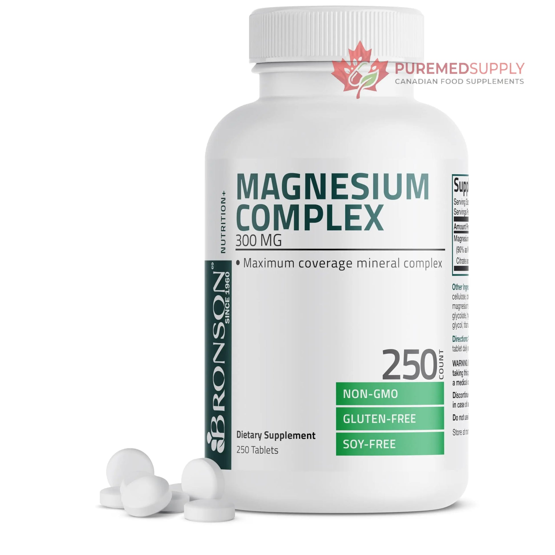Bronson Triple Magnesium Complex Maximum Coverage 300mg - Non-GMO Formula, 250 Tablets Bronson buy supplements canada