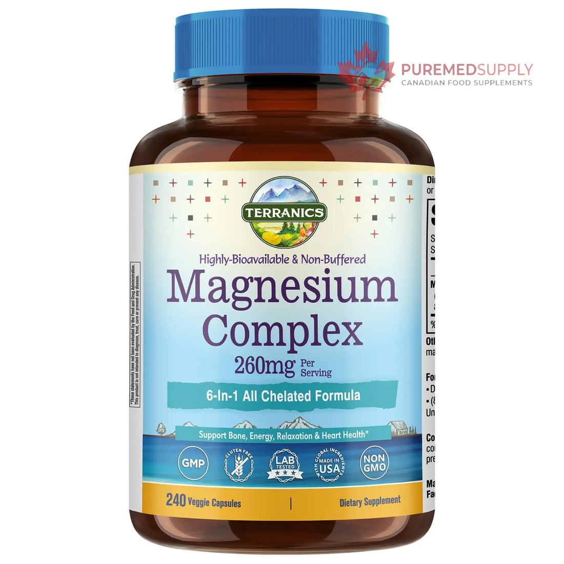 Terranics Magnesium Complex, 6-in-1, High Absorption, Glycinate, Citrate, Aspartate, Gluconate, Calmness, Heart, Bone, 240 Capsules, Non-Buffered Terranics buy supplements canada