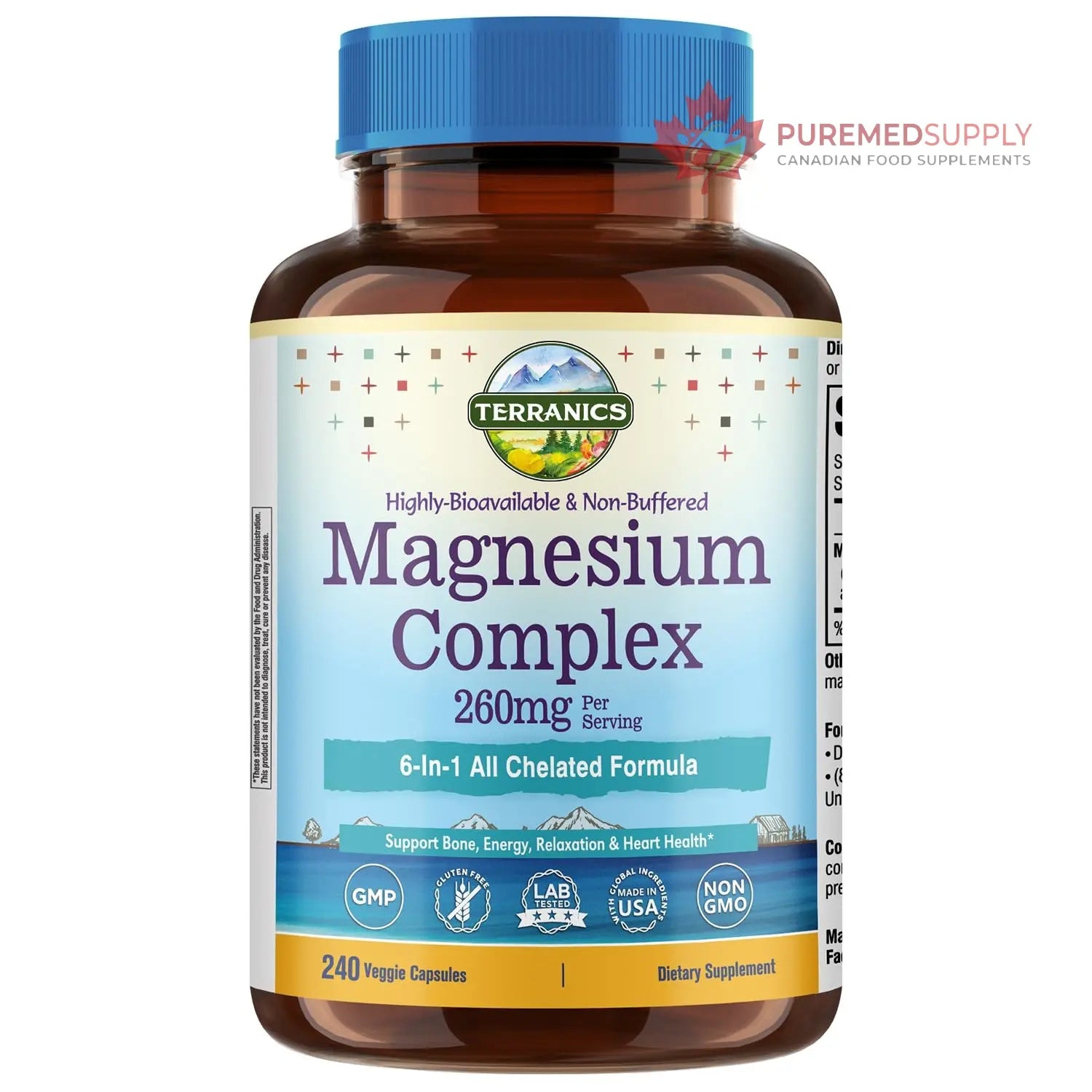 Terranics Magnesium Complex, 6-in-1, High Absorption, Glycinate, Citrate, Aspartate, Gluconate, Calmness, Heart, Bone, 240 Capsules, Non-Buffered Terranics buy supplements canada