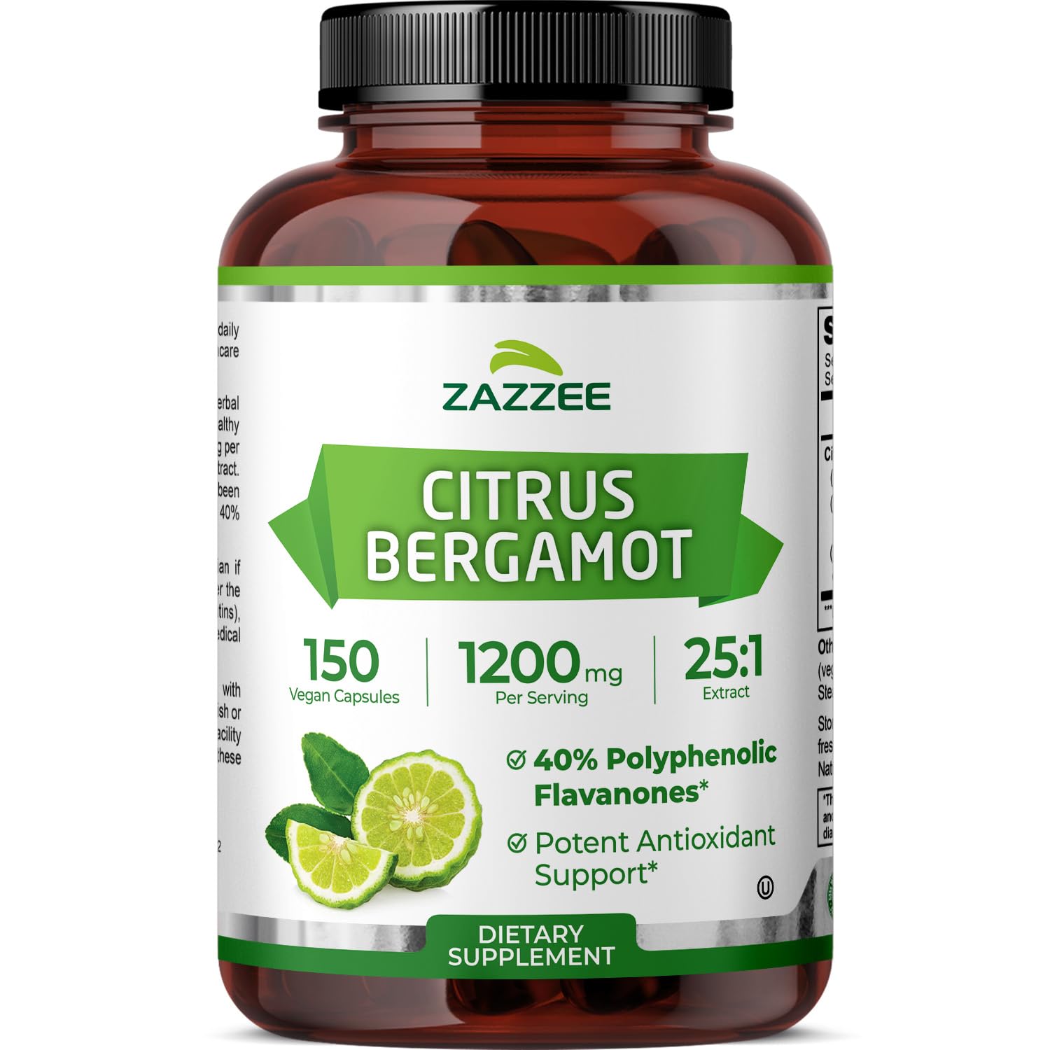 Zazzee Citrus Bergamot 25:1 Extract, 1200 mg Per Serving, 40% Polyphenolic Flavanones, 150 Vegan Capsules, 5 Month Supply, Citrus Bergamia, Antioxidant Support, Certified Kosher, Non-GMO, Made in USA Zazzee buy supplements canada