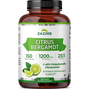 Zazzee Citrus Bergamot 25:1 Extract, 1200 mg Per Serving, 40% Polyphenolic Flavanones, 150 Vegan Capsules, 5 Month Supply, Citrus Bergamia, Antioxidant Support, Certified Kosher, Non-GMO, Made in USA Zazzee buy supplements canada