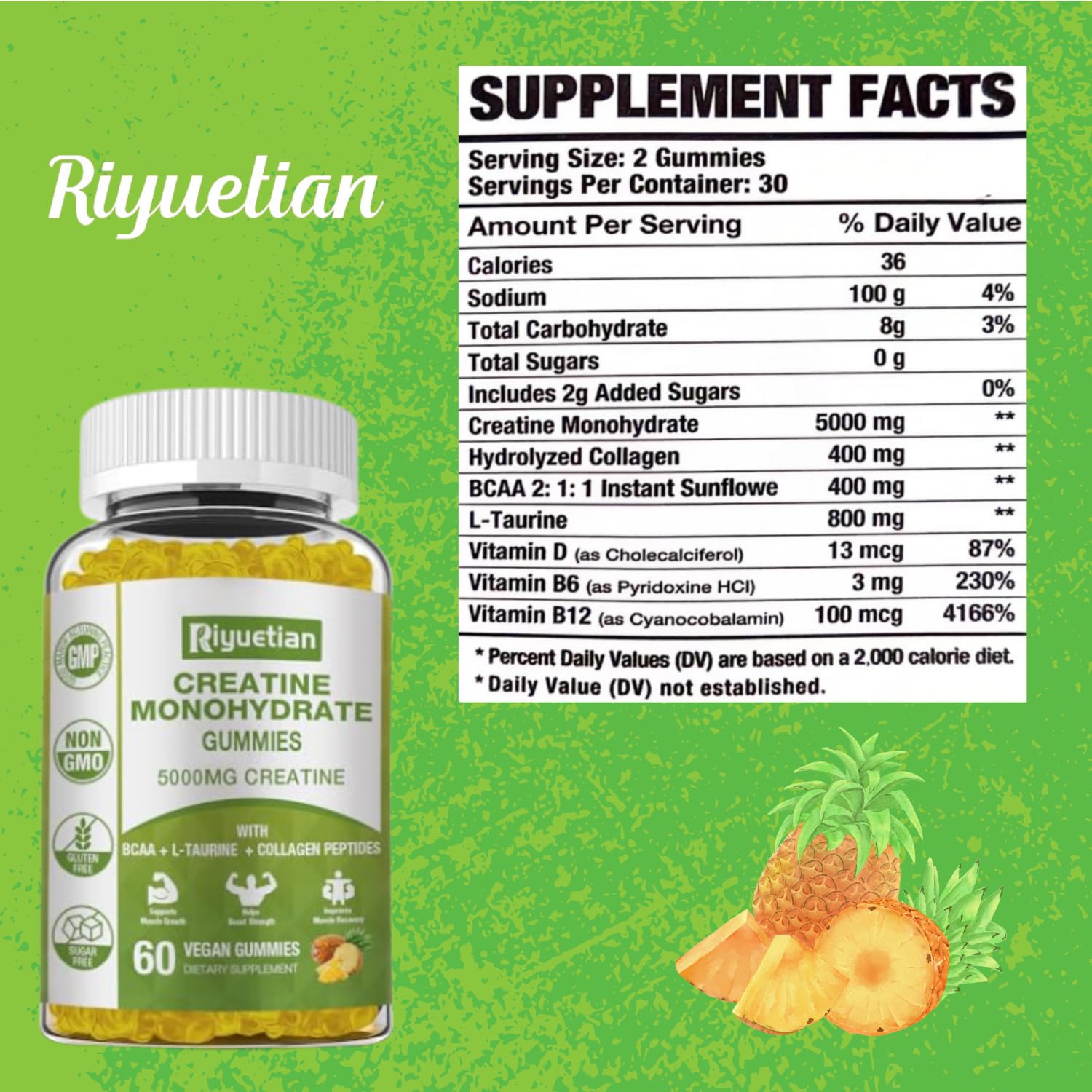 Riyuetian Creatine Monohydrate Gummies, Creatine for Men & Women, Chewable Creatine for Enhancing Focus and Endurance, 5g Creatine per Serving, Sugar-Free, 60 Count Riyuetian buy supplements canada