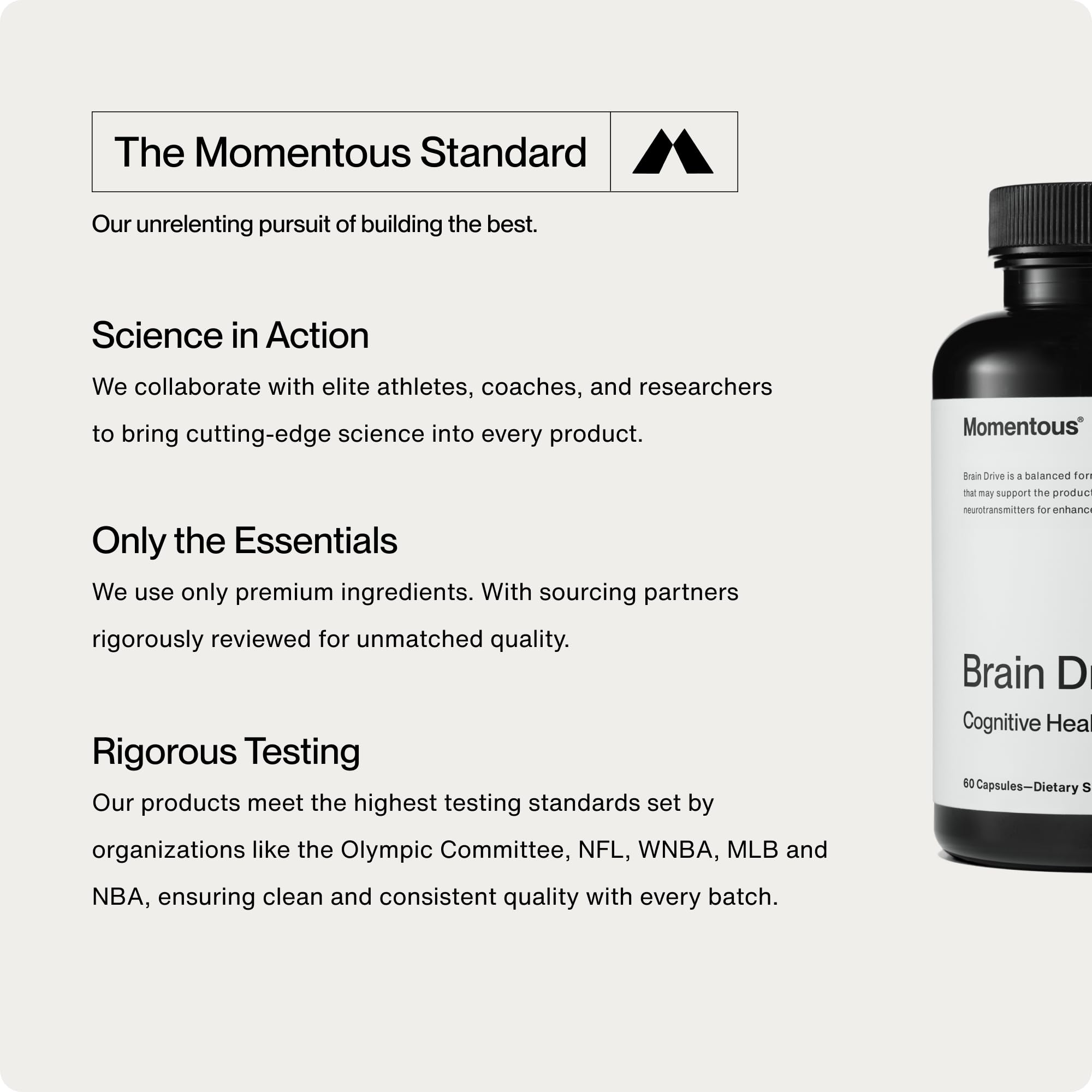 Momentous Brain Drive Nootropic Supplement - Brain Supplement for Memory & Focus Support - NSF Certified for Sport - GMO- & Gluten-Free - 30 Servings Momentous buy supplements canada