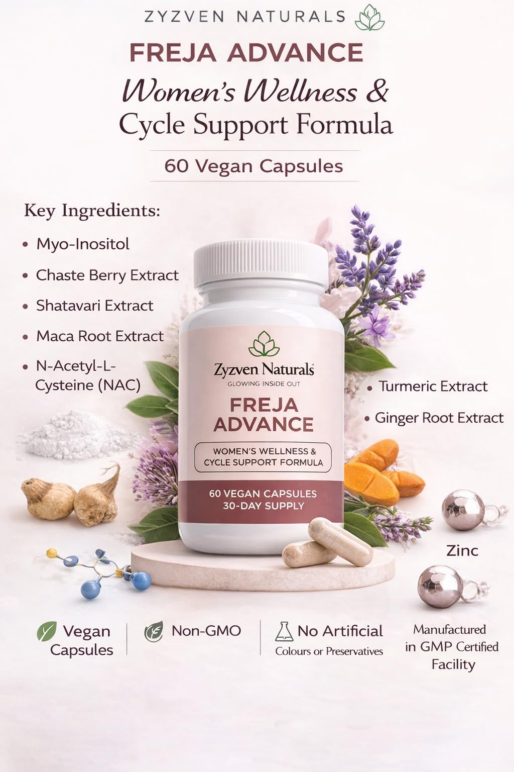 Zyzven Naturals Freja Advance – Women’s Wellness & Cycle Support Supplement – Myo-Inositol, Maca, Vitex, Shatavari, NAC, Zinc & Chromium – 60 Vegan Capsules – 30 Day Supply Zyzven Naturals buy supplements canada