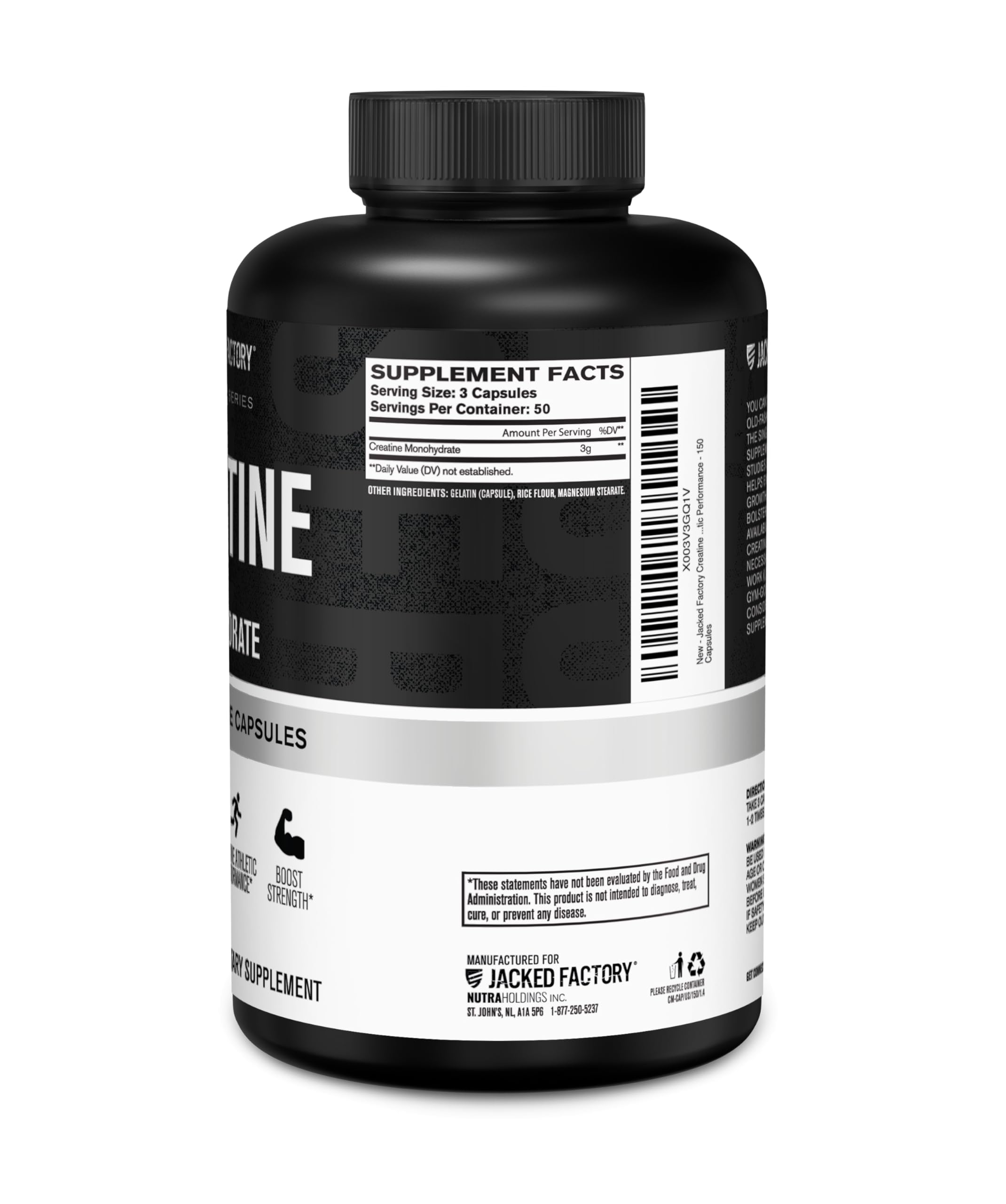 Jacked Factory Creatine Monohydrate Capsules - Creatine Pills for Muscle Growth, Increased Strength, Enhanced Energy Output and Improved Athletic Performance - 150 Capsules Jacked Factory buy supplements canada