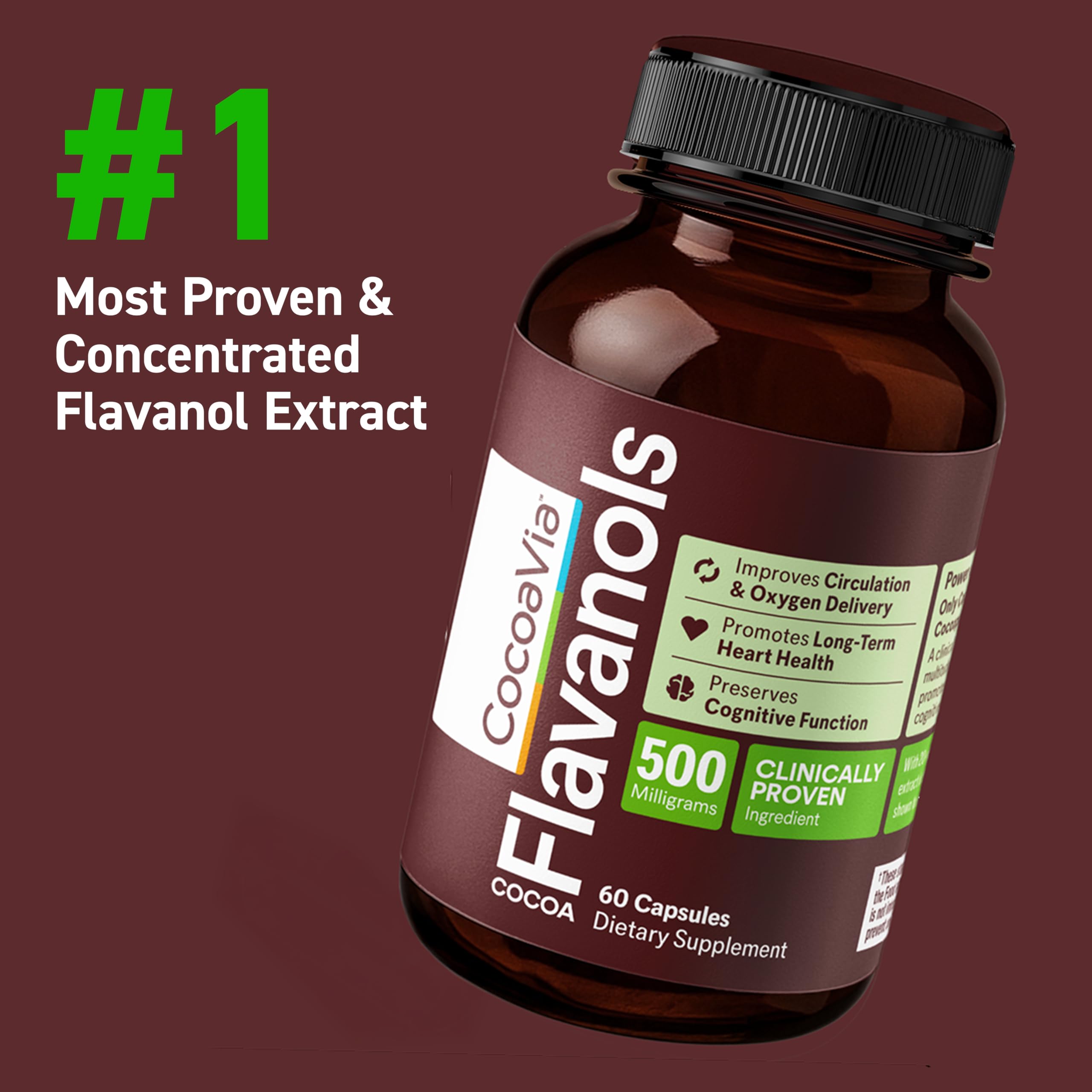 CocoaVia Cocoa Flavanols 500mg – Heart & Brain Support Supplement, High Flavanol Cocoa, Blood Circulation & Memory Booster, Nitric Oxide, Energy & Oxygen Boost, Vegan, Gluten-Free, 60 Capsules CocoaVia buy supplements canada