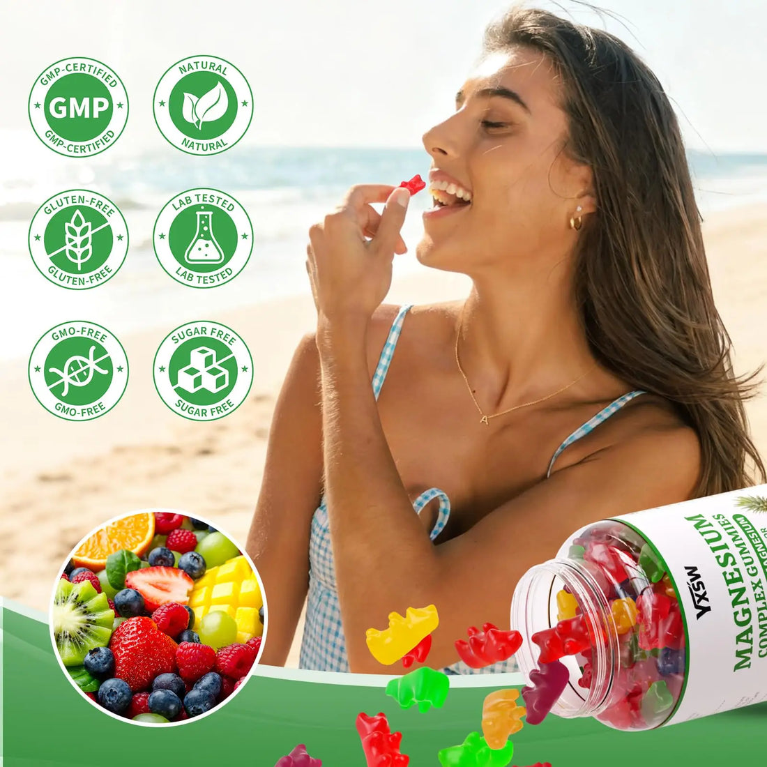 Magnesium Complex Gummies 8 Elemental 1000mg - Magnesium Glycinate, Citrate, Malate, Taurate, Supports Bones, Muscle, Nerve Health, for Women & Men, Vegan Non-GMO, Mixed Flavors, 60 Count YXSW buy supplements canada