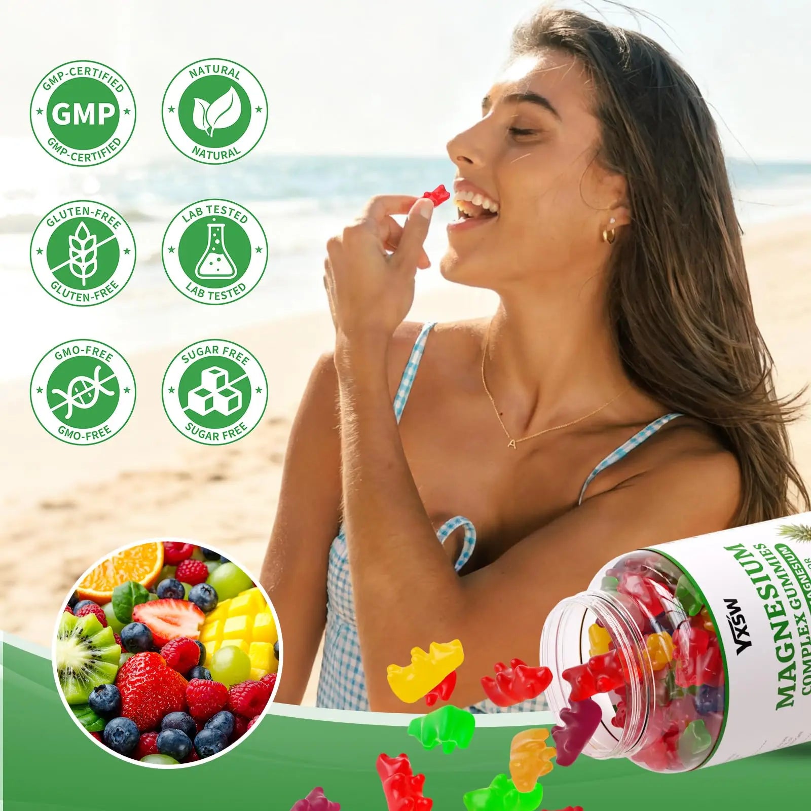 Magnesium Complex Gummies 8 Elemental 1000mg - Magnesium Glycinate, Citrate, Malate, Taurate, Supports Bones, Muscle, Nerve Health, for Women & Men, Vegan Non-GMO, Mixed Flavors, 60 Count YXSW buy supplements canada