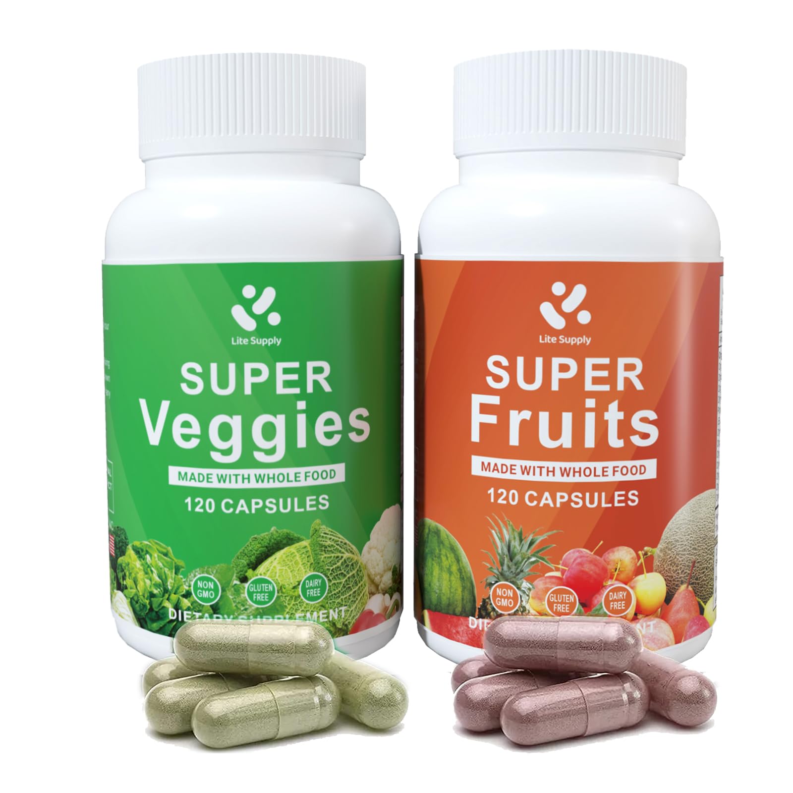 Lite Supply Fruits and Veggies Supplement 240 Caps - 120 Fruit and 120 Veggie Capsules - Whole Food & Natural Superfood Filled with Vitamins & Minerals for Women, Men Supports Energy Levels Lite Supply buy supplements canada