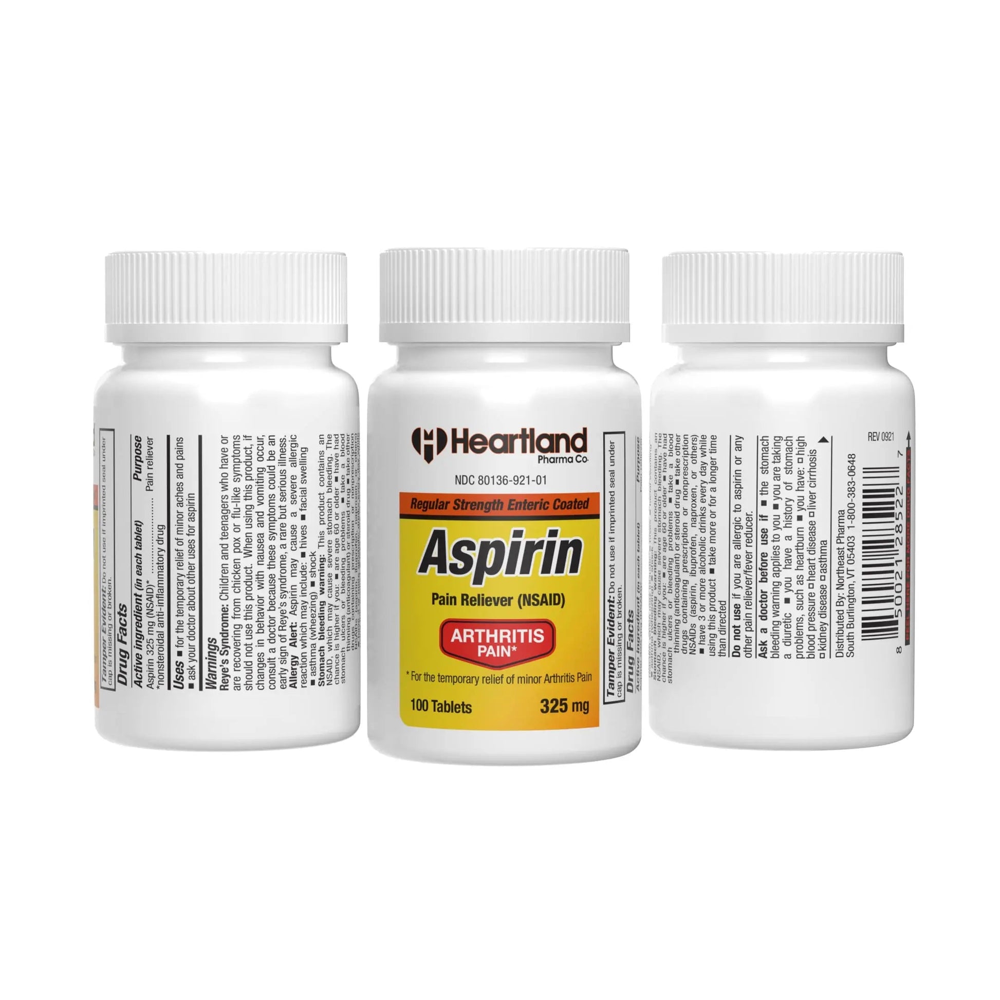 Heartland Pharma Aspirin 325mg Enteric Coated Tablets | Original Strength NSAID Pain Reliever & Fever Reducer | Joint Pain Relief for Arthritis | Child-Resistant Safety Cap | Made in USA | 100 Count Heartland Pharma buy supplements canada