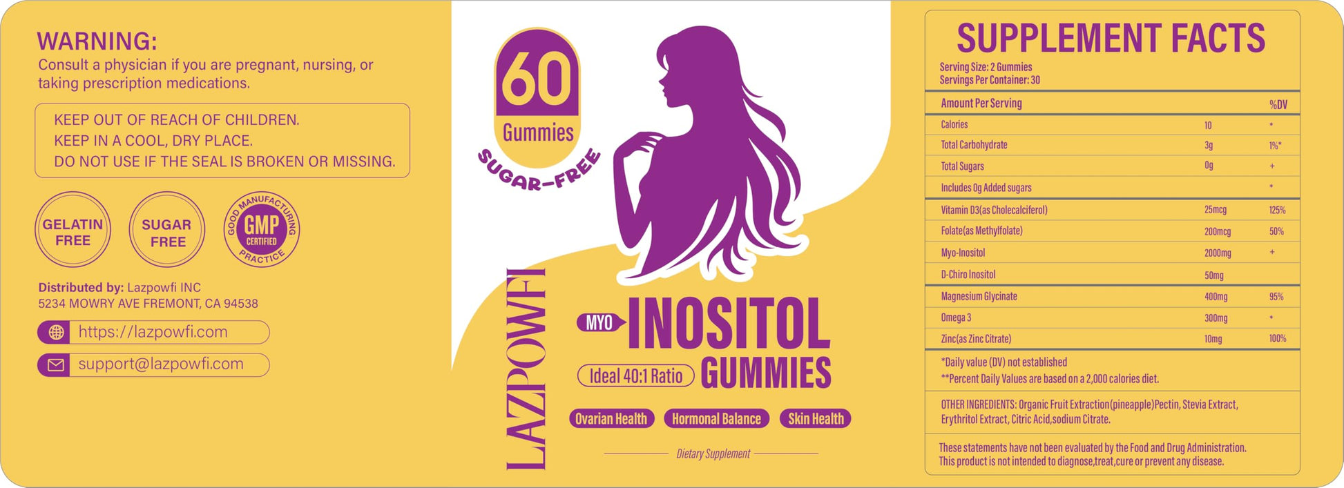 Lazpowfi Myo-Inositol & D-Chiro Inositol,Inositol Gummies with Vitamin D3, Magnesium Glycinate, Omega-3, Folate & Zinc, Inositol Supplement Menstrual Cycle for Women-40:1 Ratio-30 Day Supply Lazpowfi buy supplements canada