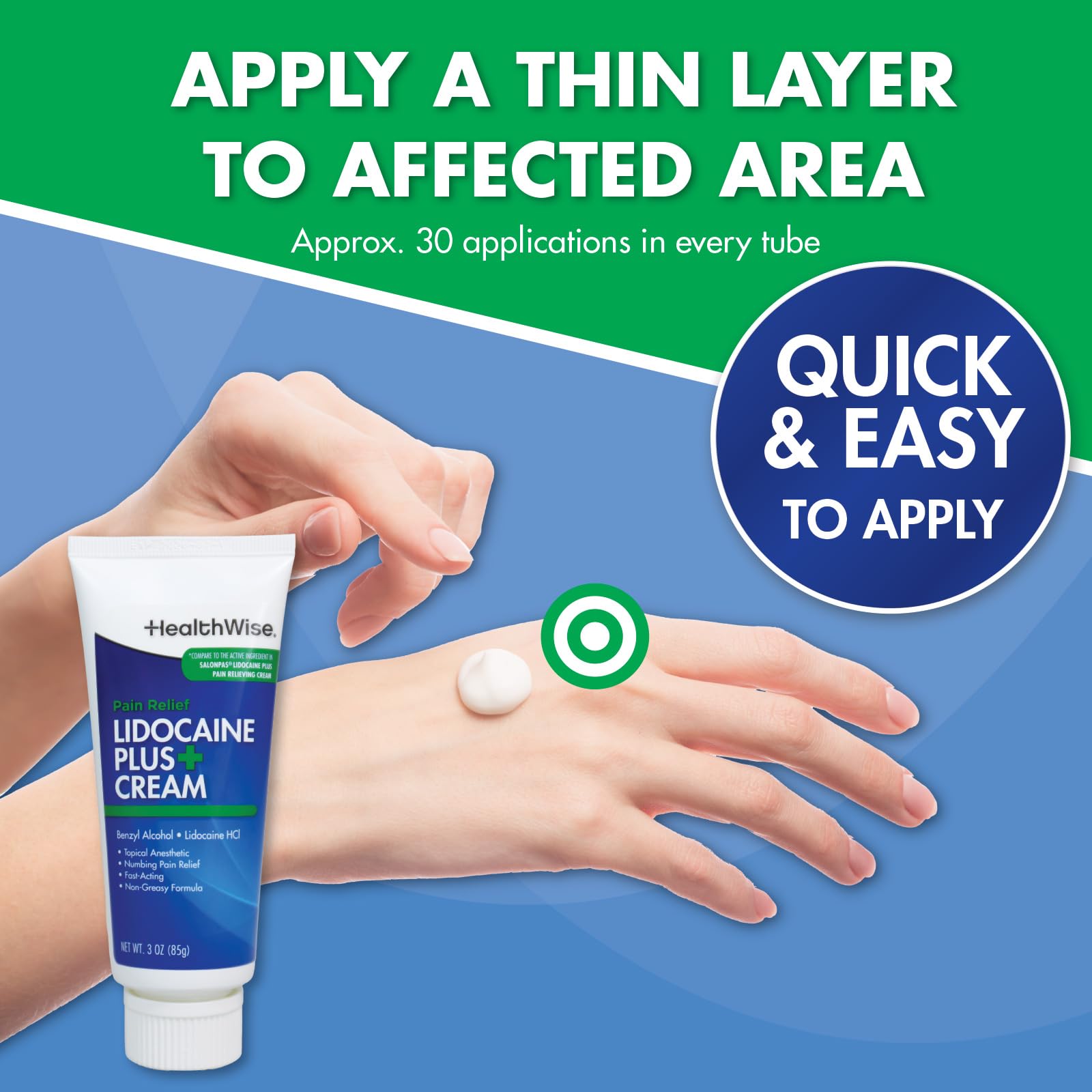 HealthWise Lidocaine Plus+ Cream | Numbs Away Pain | | Non-Greasy | 3.0 Oz | 4% OTC Lidocaine + 10% Benzyl Alcohol | Topical Anesthetic HealthWise buy supplements canada