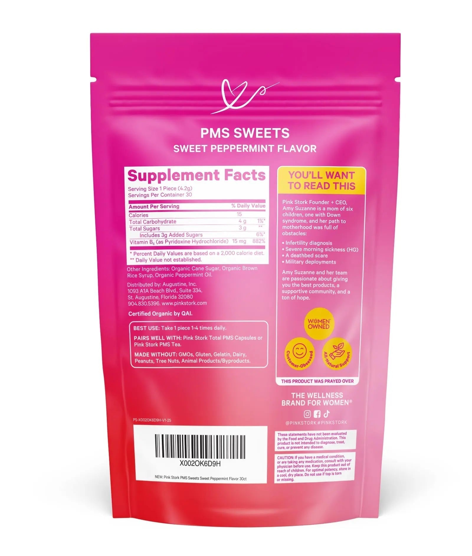 Pink Stork Organic PMS Support Sweets for Teens and Women - Simple & Natural Ingredients Vitamin B6 and Peppermint Pink Stork buy supplements canada