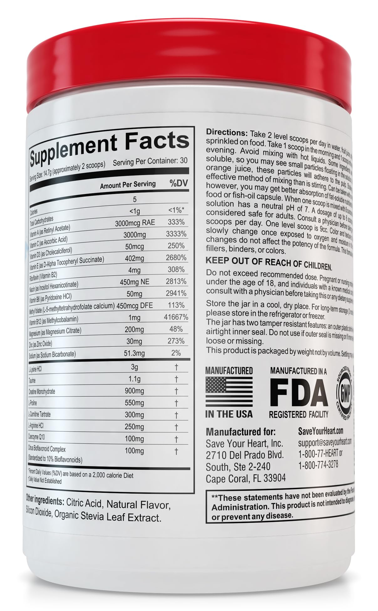 SAVE YOUR HEART Cardio Heart Health Powder Supplement - The Pauling Therapy Essentials Formula (PTEF) Healthy Vitamin C, B-12, L-Lysine, L-Arginine, Magnesium, Zinc + Vitamins, Minerals & Antioxidants SAVE YOUR HEART buy supplements canada