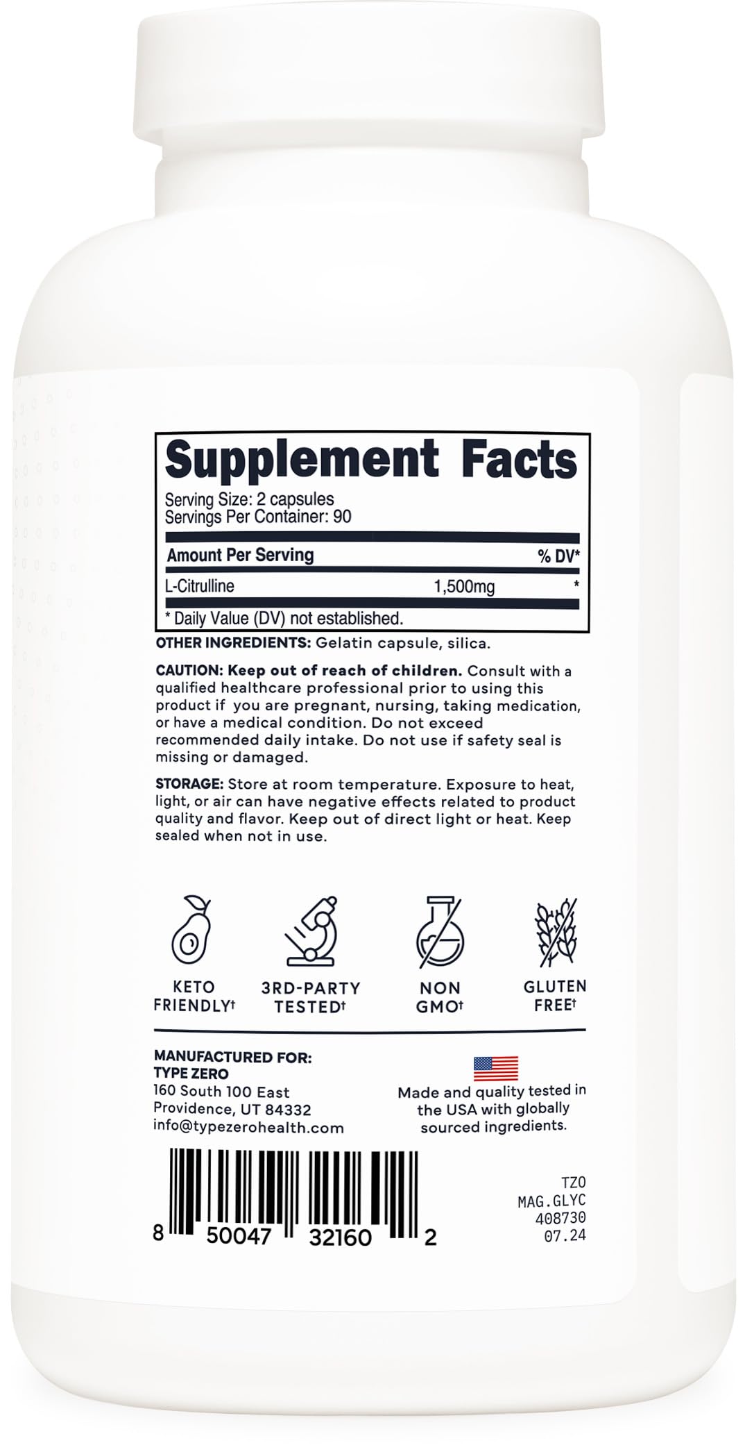 Type Zero L-Citrulline Capsules (180 Capsules) (1500 mg per Serving) - GMO-Free Type Zero buy supplements canada