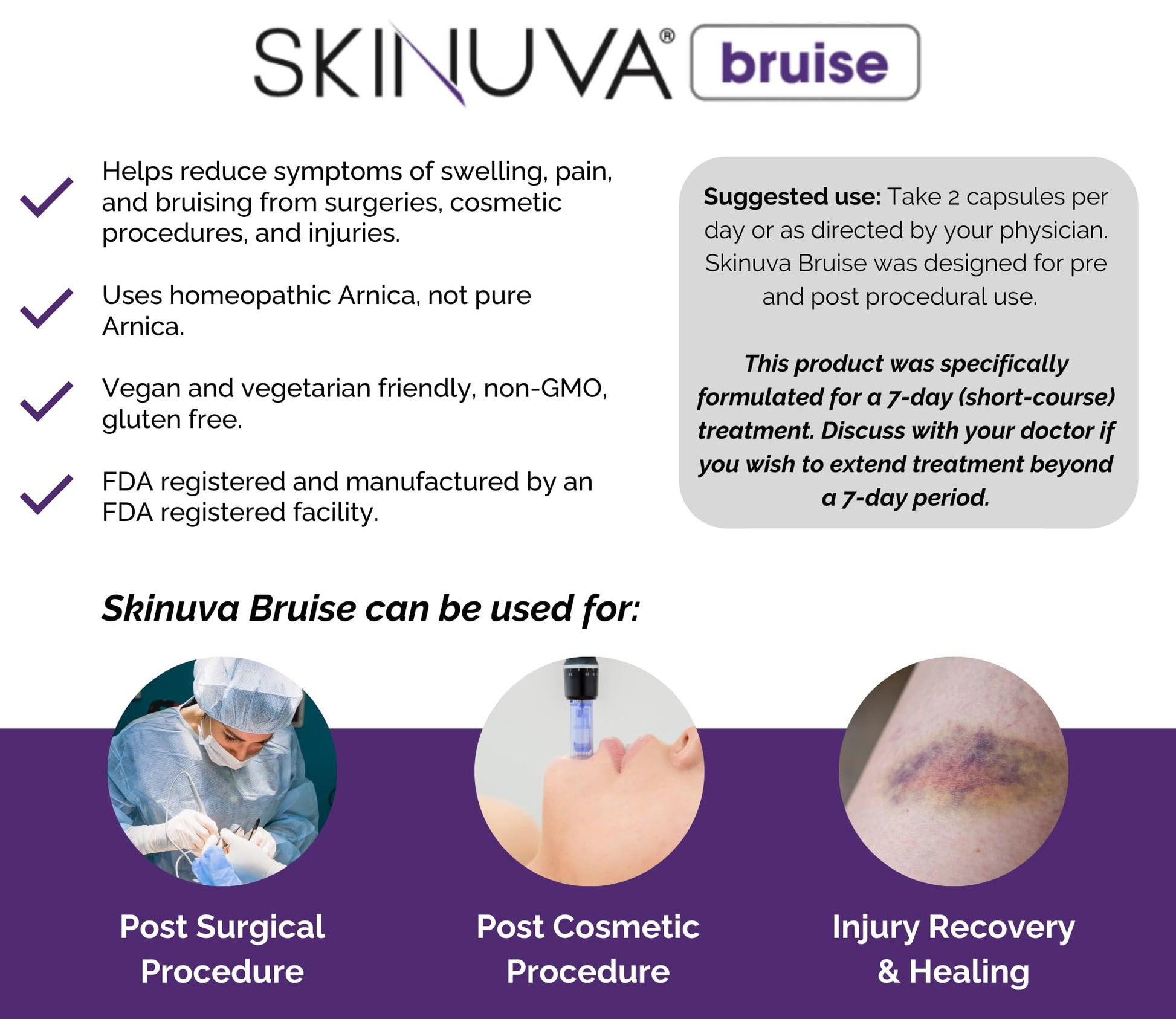 Skinuva® Bruise - Supplement for Bruising and Swelling - A Homeopathic Bruise Remedy Formulated with Arnica, Bromelain & Zinc - 14 Capsules (7-Day Treatment) Skinuva buy supplements canada