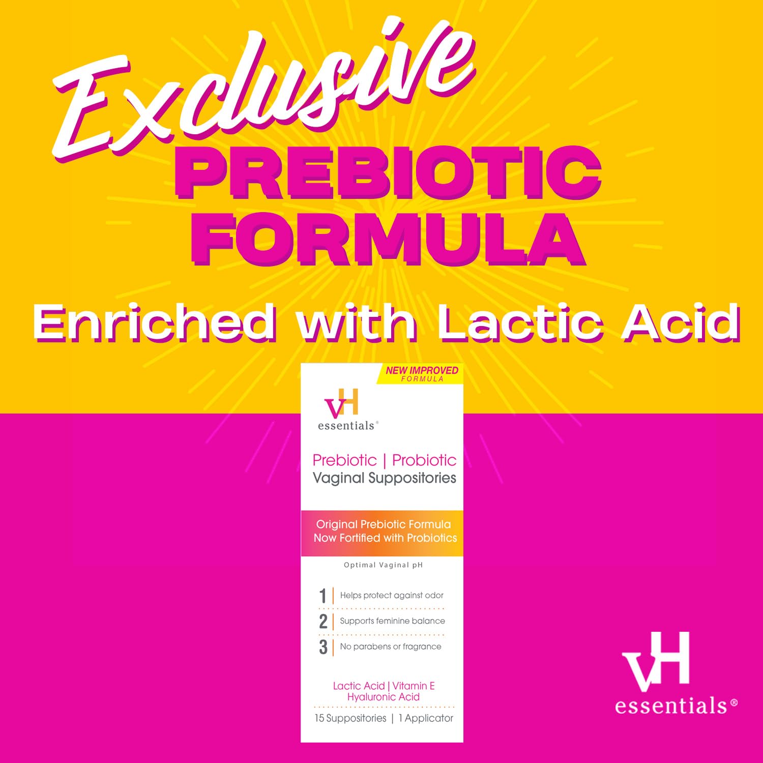 vH essentials Prebiotic PH Balanced Vaginal SuppositoriesBox, Original Version, 15 Count vH essentials buy supplements canada