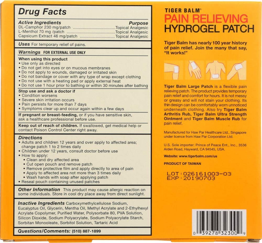 Tiger Balm Pain Relieving Patch Large , 4 Count Tiger Balm buy supplements canada