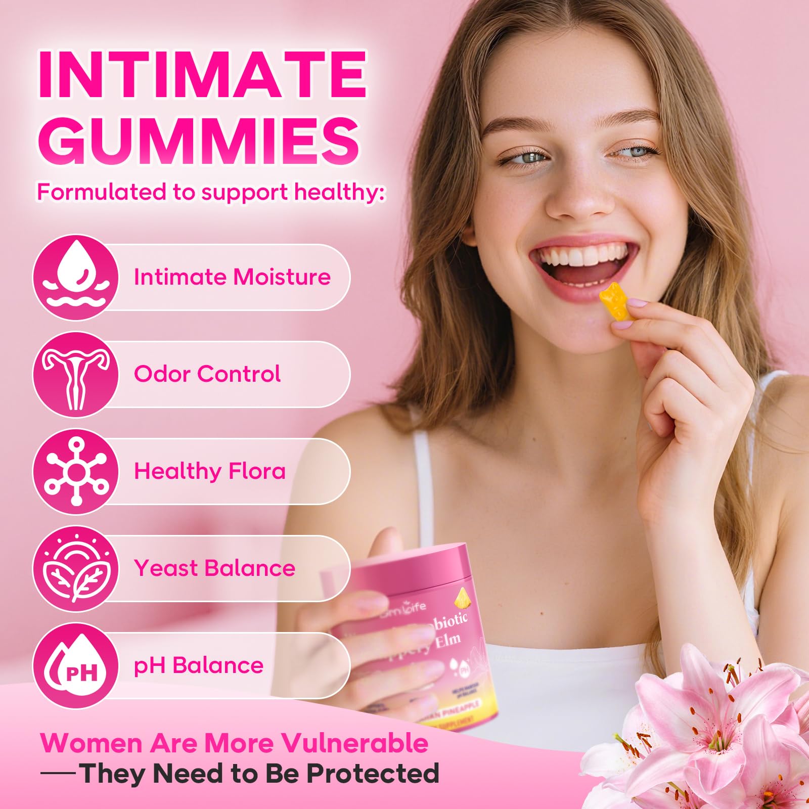 GrnLife Women's Probiotic Slippery Elm Gummies, Her Juicy Feminine Probiotics Gummies for pH Balance & Immune Supports, Pineapple Flavor, 60 Count GrnLife buy supplements canada