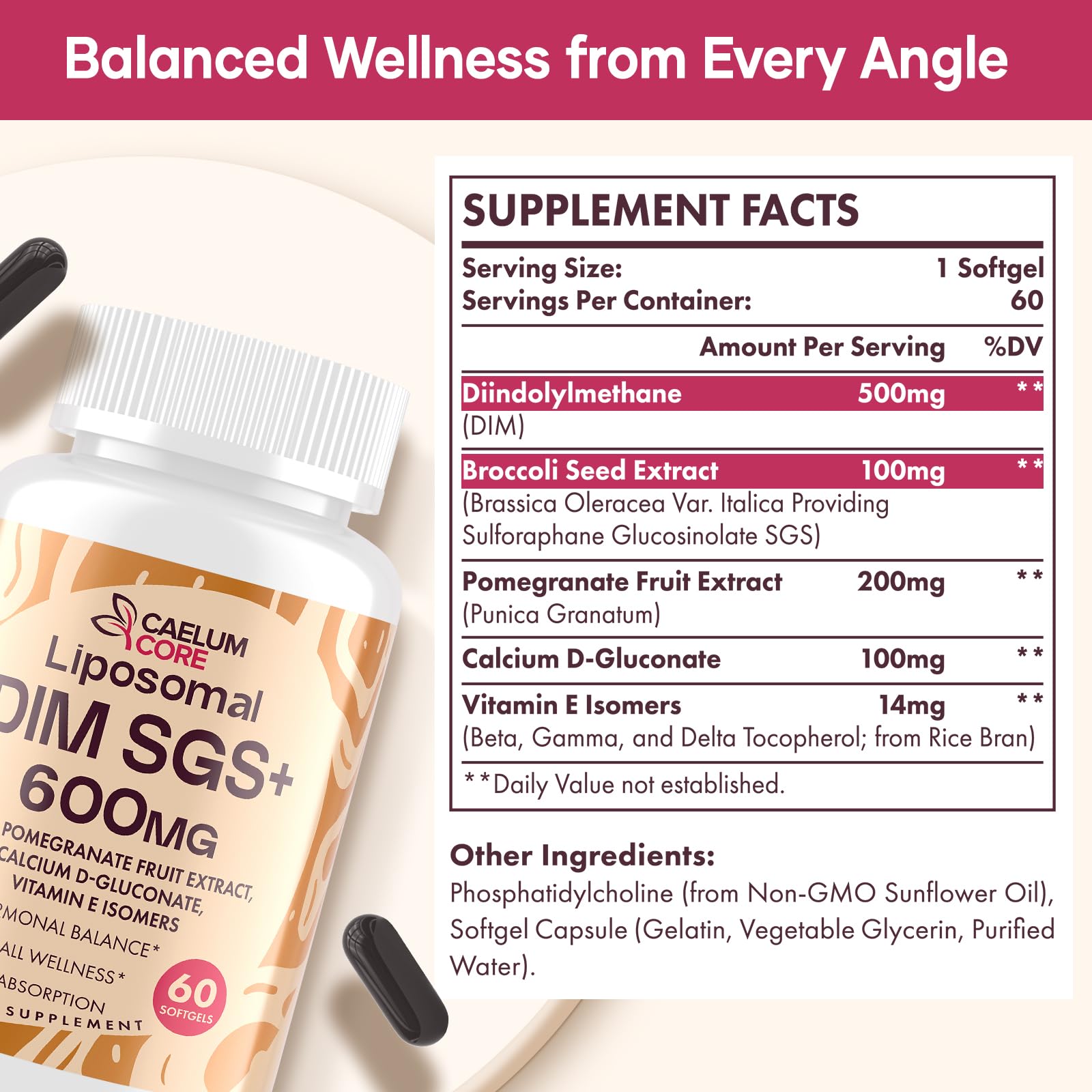 CEALMU CORE Liposomal DIM SGS Supplement - Estrogen Supplements for Women & Men Contains Sulforaphane Glucosinolate, Vitamin E, Pomegranate Fruit - Support Detox and Antioxidant (1 Pack) CEALMU CORE buy supplements canada