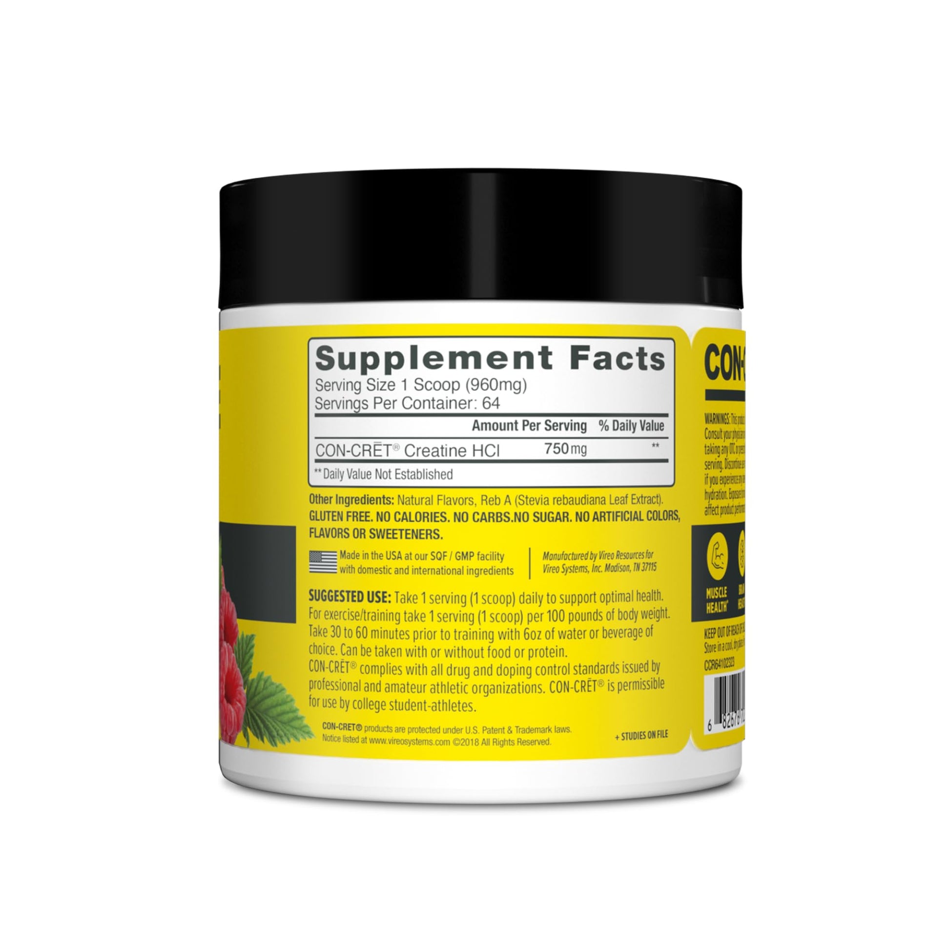 CON-CRET Creatine HCl Powder | Muscle, Cognitive, Cellular Energy Support | No Bloating or Cramps | USA Made & NSF Certified | Raspberry (64 Serving) CON-CRET buy supplements canada