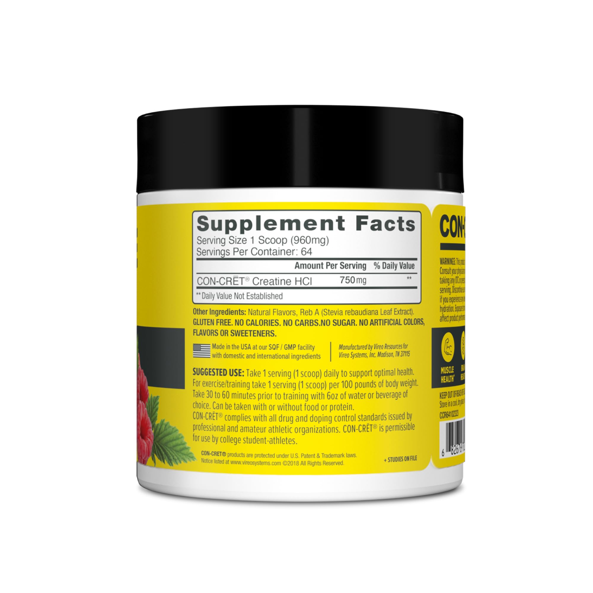 CON-CRET Creatine HCl Powder | Muscle, Cognitive, Cellular Energy Support | No Bloating or Cramps | USA Made & NSF Certified | Raspberry (64 Serving) CON-CRET buy supplements canada