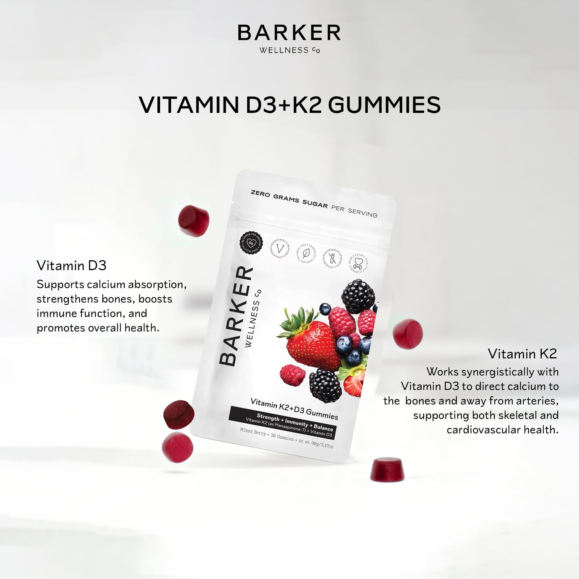 Barker Wellness D3 K2 Vitamin Gummies – Max Potency 6000IU D3 + 200mcg K2 for Strong Bones, Cardiovascular Wellness, Immune Support | Vegan, Sugar-Free, Delicious Mixed Berry | 30 Servings Barker Wellness Co buy supplements canada
