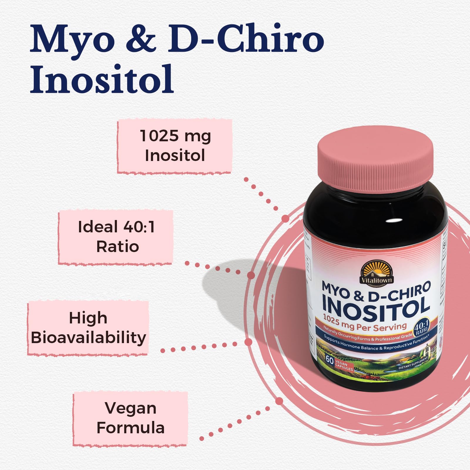 Vitalitown Inositol Supplement for Women, Myo-Inositol & D-Chiro Inositol, Ideal 40:1 Ratio, Hormone Balance & Healthy Ovarian Support for Women, Vitamin B8, Vegan, 60 Capsules, No Gluten Vitalitown buy supplements canada