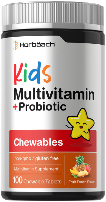 Horbäach Kids Multivitamin with Probiotics | 100 Chewable Tablets | Fruit Punch Flavor | Vegetarian, Non-GMO, Gluten Free Children's Supplement Horbäach buy supplements canada