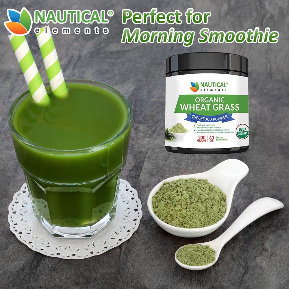 Wheatgrass Powder - USDA Certified Organic Wheat Grass Powder That Is Rich In Essential Amino Acids, Chlorophyll, Antioxidants, Fatty Acids, Minerals & Vitamins - US Grown - Vegan & Non-GMO Superfoods Nautical Elements buy supplements canada