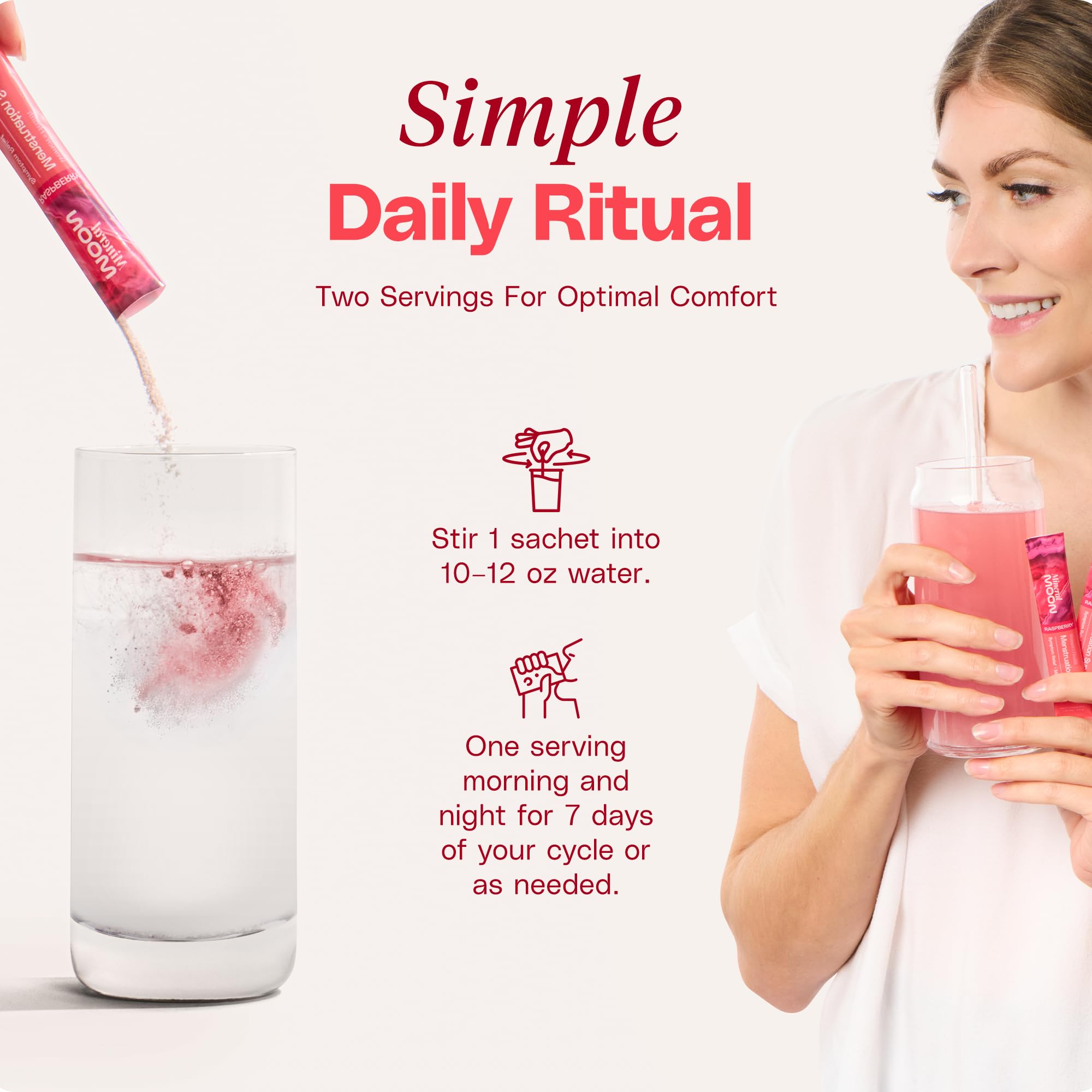 Mineral Moon Premium Menstruation Support - 14 Sachets Raspberry Drink - Hormonal Balance & PMS Support - Reduce Period Cramps, Fatigue & Nausea -with Magnesium Bisglycinate, BenfoPure B1 & Vitamin B6 Mineral Moon buy supplements canada
