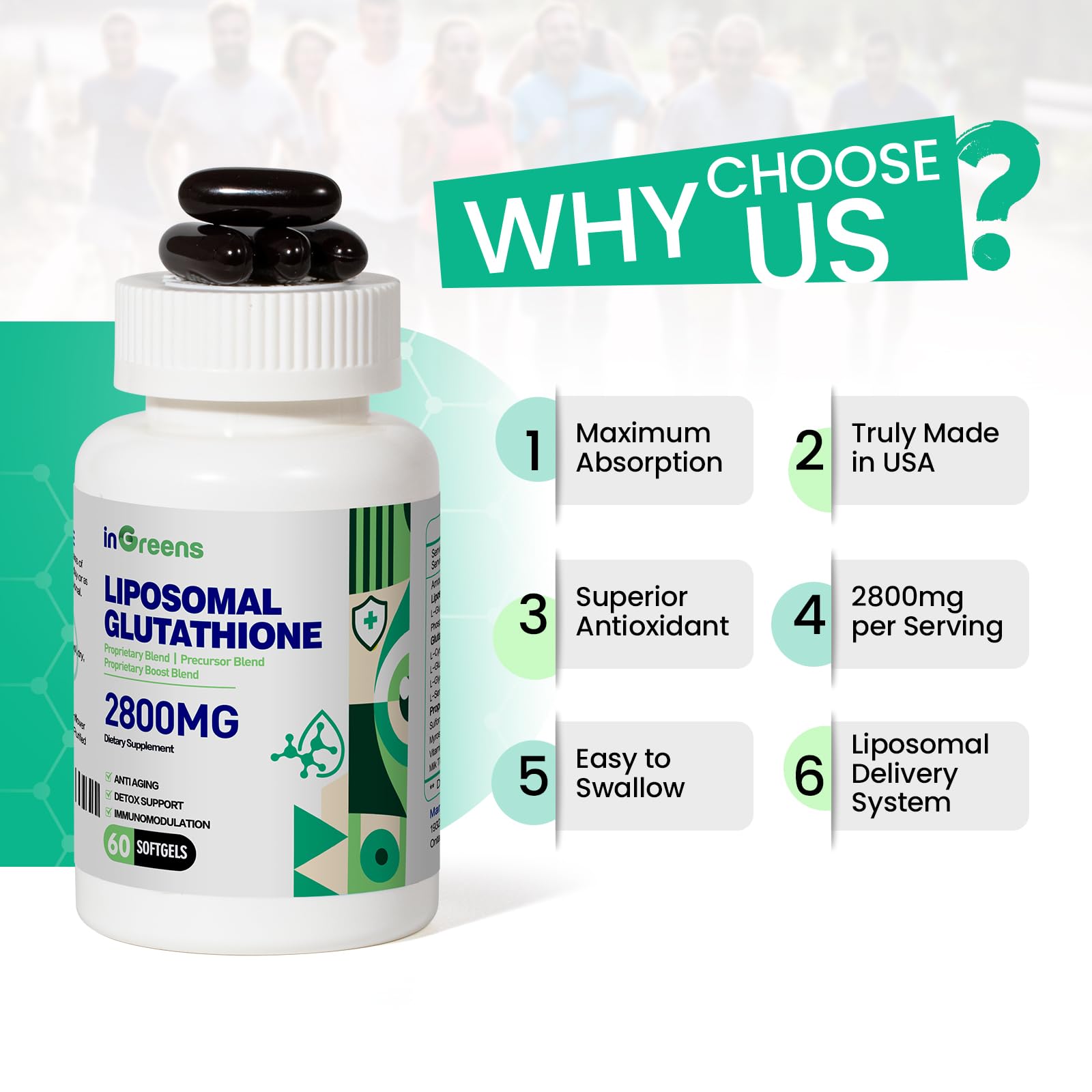inGreens 2800 MG Liposomal Glutathione Supplement, Detoxifying & Immune, Aging Defense, Energy, Glutathione Unique Formulation Reduced inGreens buy supplements canada