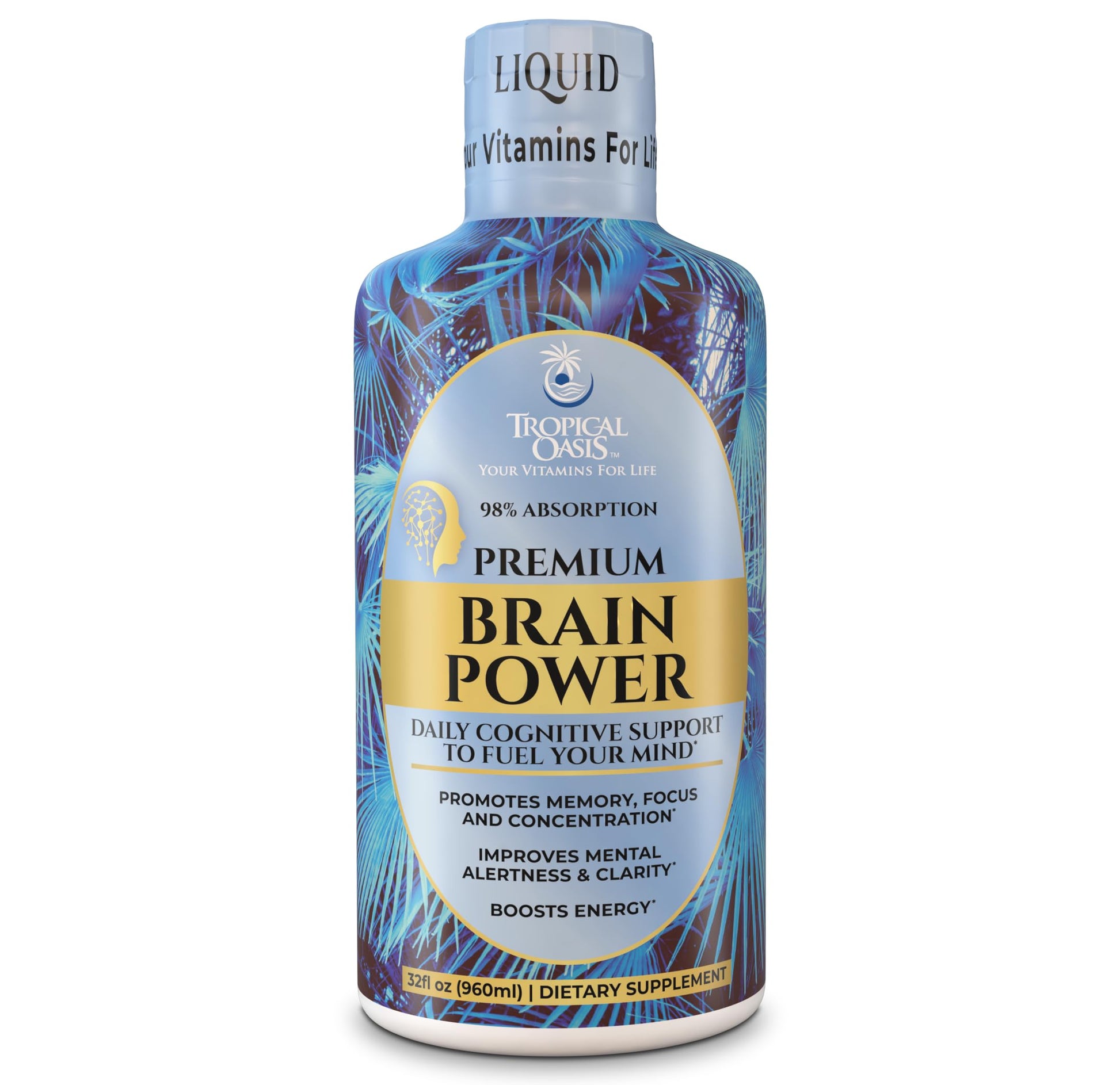 Tropical Oasis - Brain Power | Liquid Nootropic Supplement - Promotes Mental Clarity, Focus, and Memory Retention (Unflavored, 32 Servings) Tropical Oasis buy supplements canada