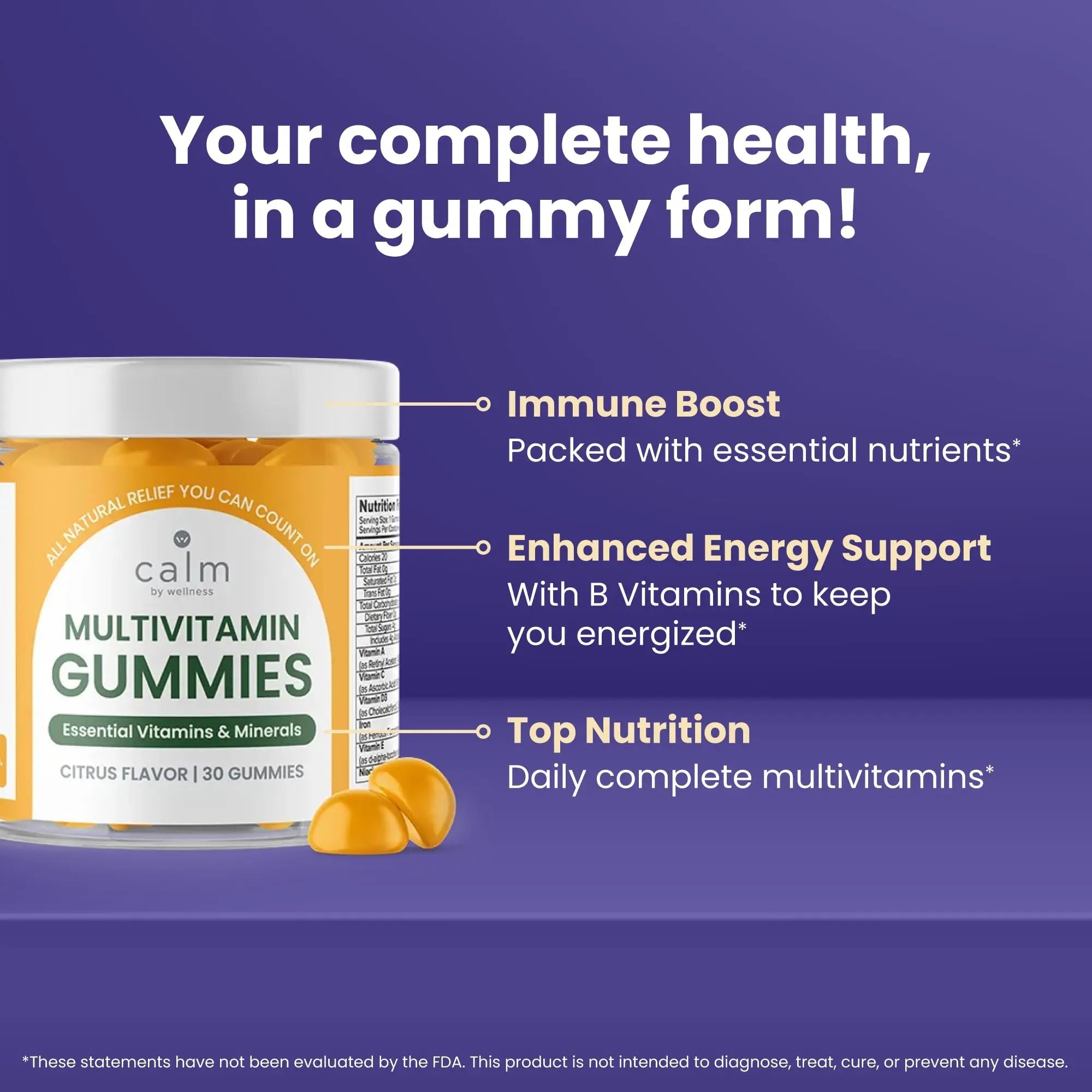 Calm by Wellness Multivitamin Gummies - All Natural Vegan Adult Multivitamin Gummy - Packed with Antioxidant Vitamins C & E, B12, B6 Calm by Wellness buy supplements canada