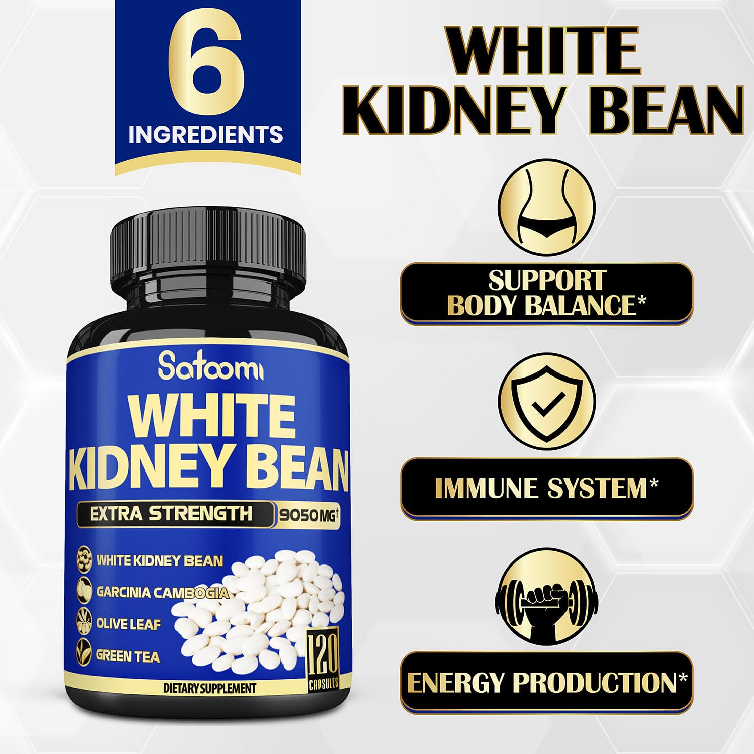 6in1 White Kidney Bean Extract Capsules 9050 Mg - with Garcinia Cambogia, Olive Leaf Satoomi buy supplements canada