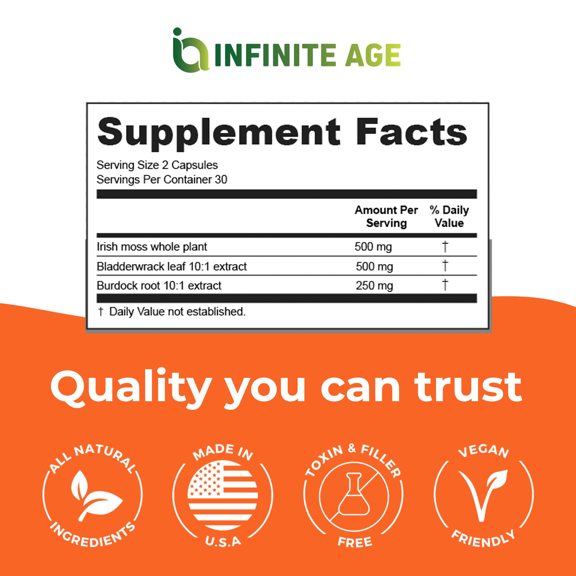 INFINITE AGE 1250mg Sea Moss Advanced Superfood Capsules, 60 Count - High-Potency, Vegan, Made in The USA - Irish Seamoss, Bladderwrack, INFINITE AGE buy supplements canada