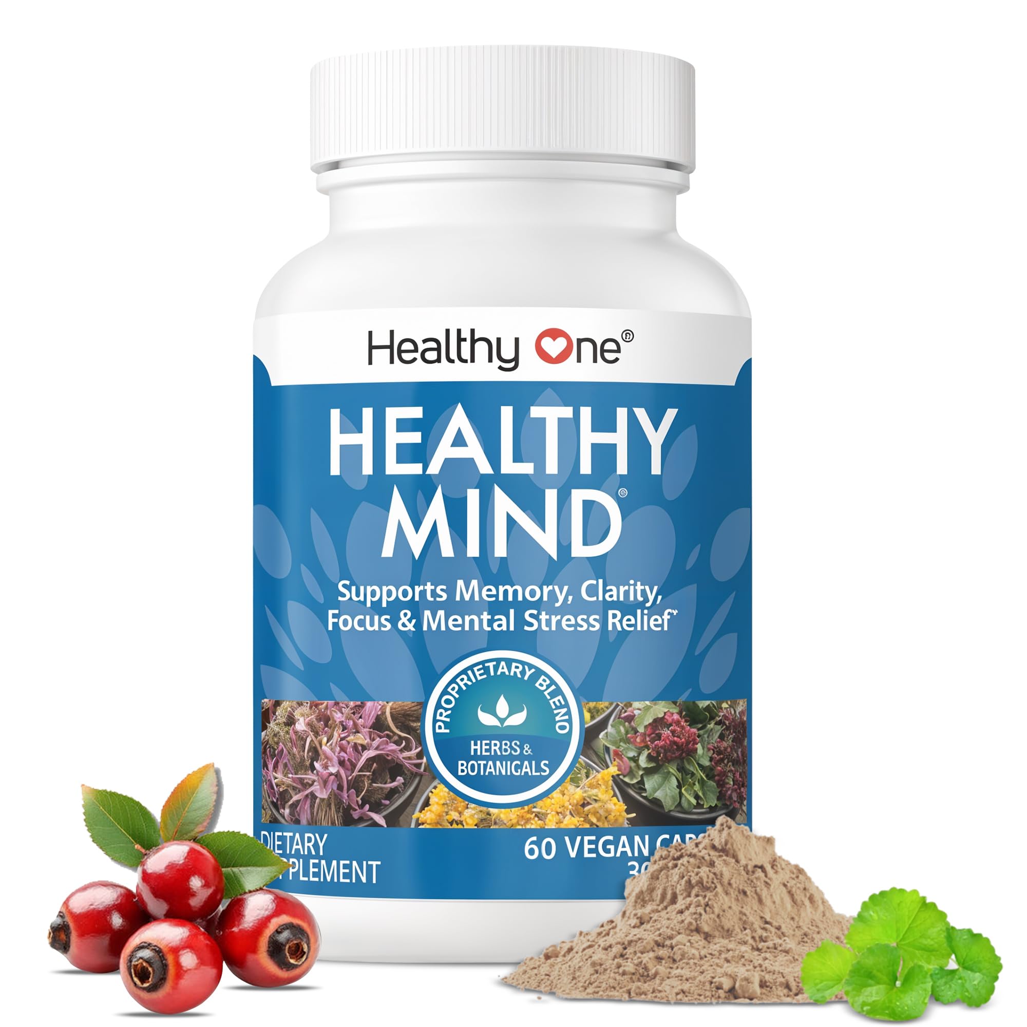 Healthy Mind - Safe for Teens - Brain Fog - Cognitive Function - Concentration - Focus - Neural Optimization - Mood - Ginkgo Biloba - Ginseng - Rhodiola - Bacopa - Gotu Kola - Green Tea - 60 Count Healthy One buy supplements canada